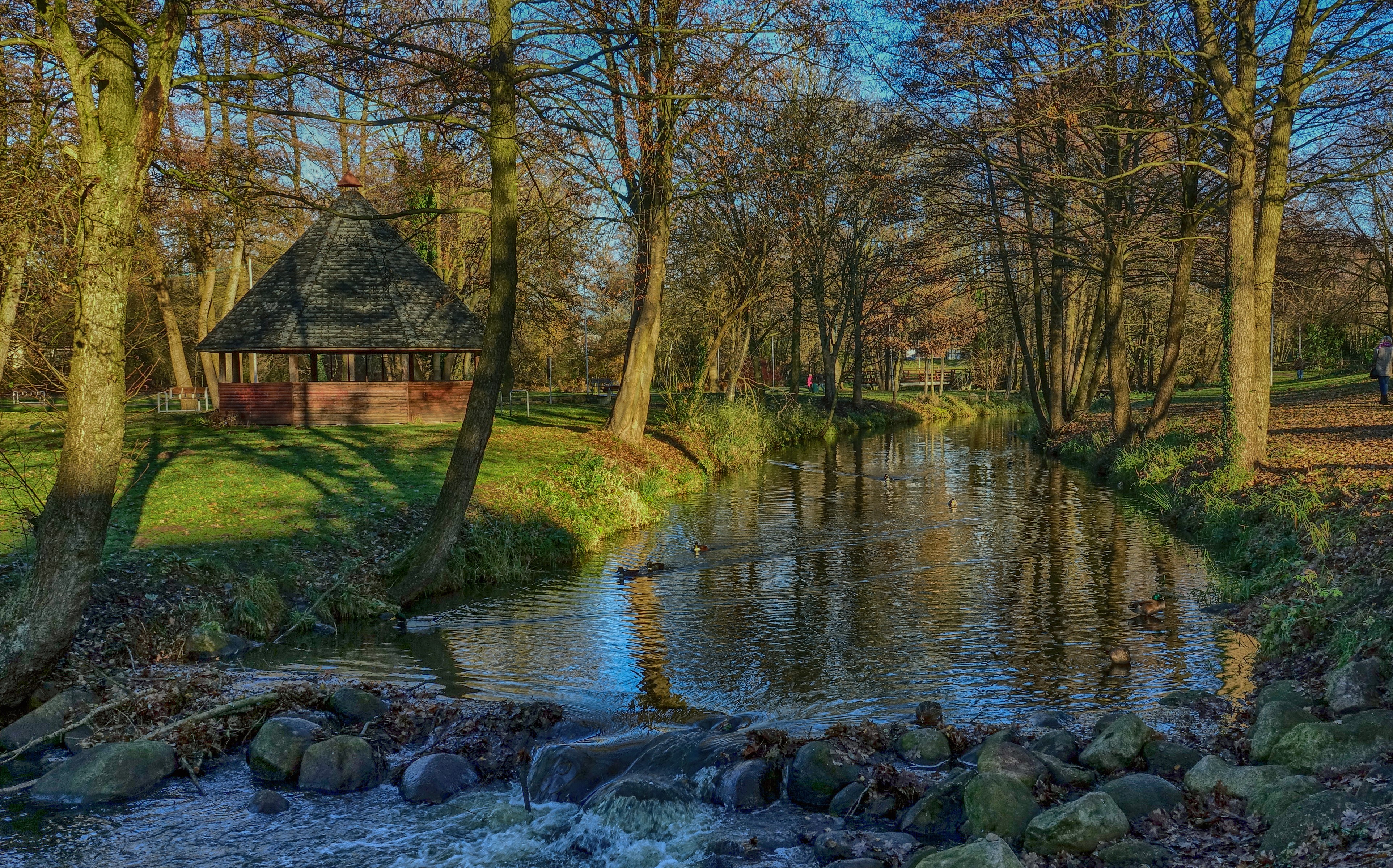 Gazebo by the river in Sittensen, Germany HD Wallpaper