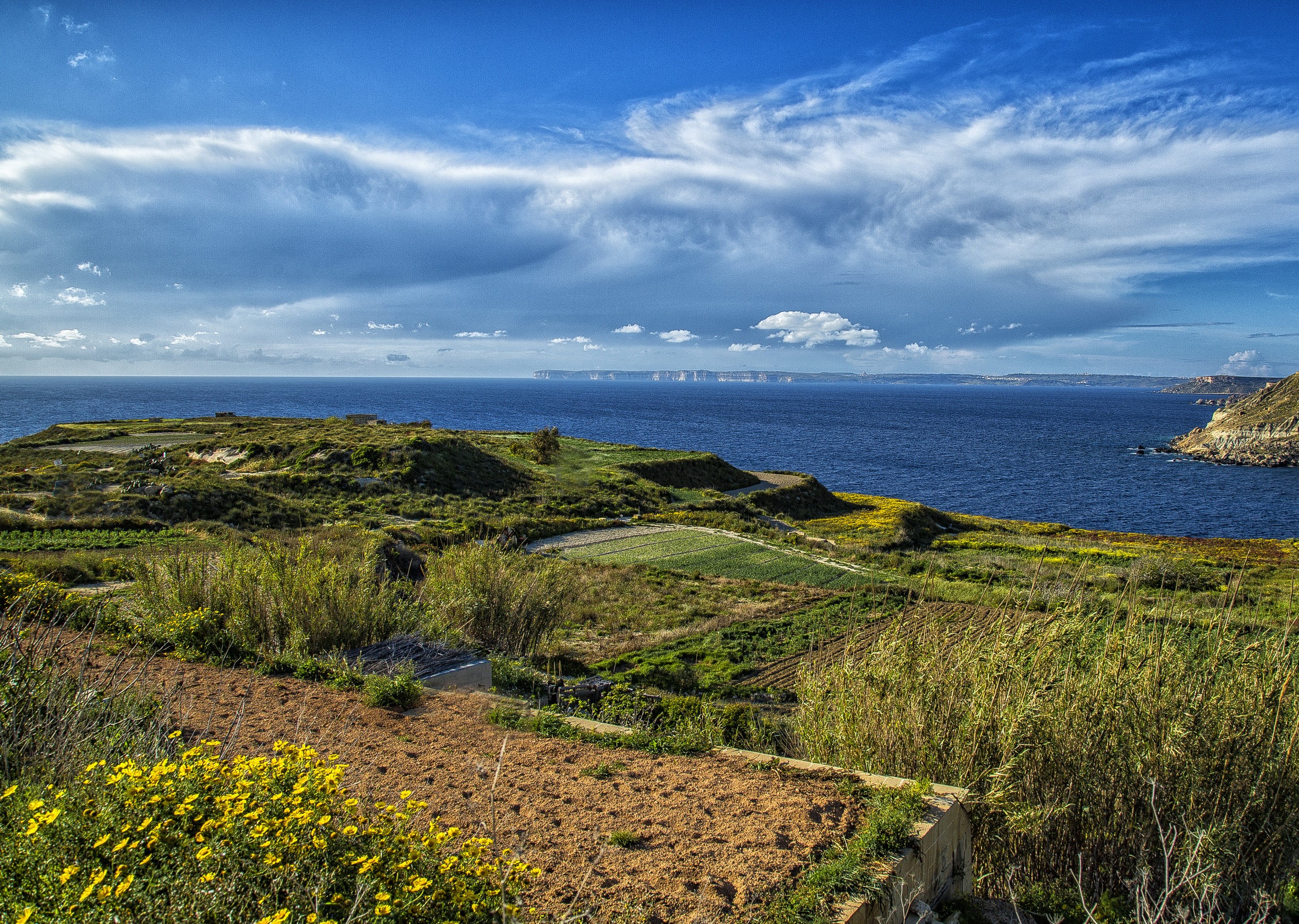 Bahrija, Malta Coastline with Fields and Sea HD Wallpaper