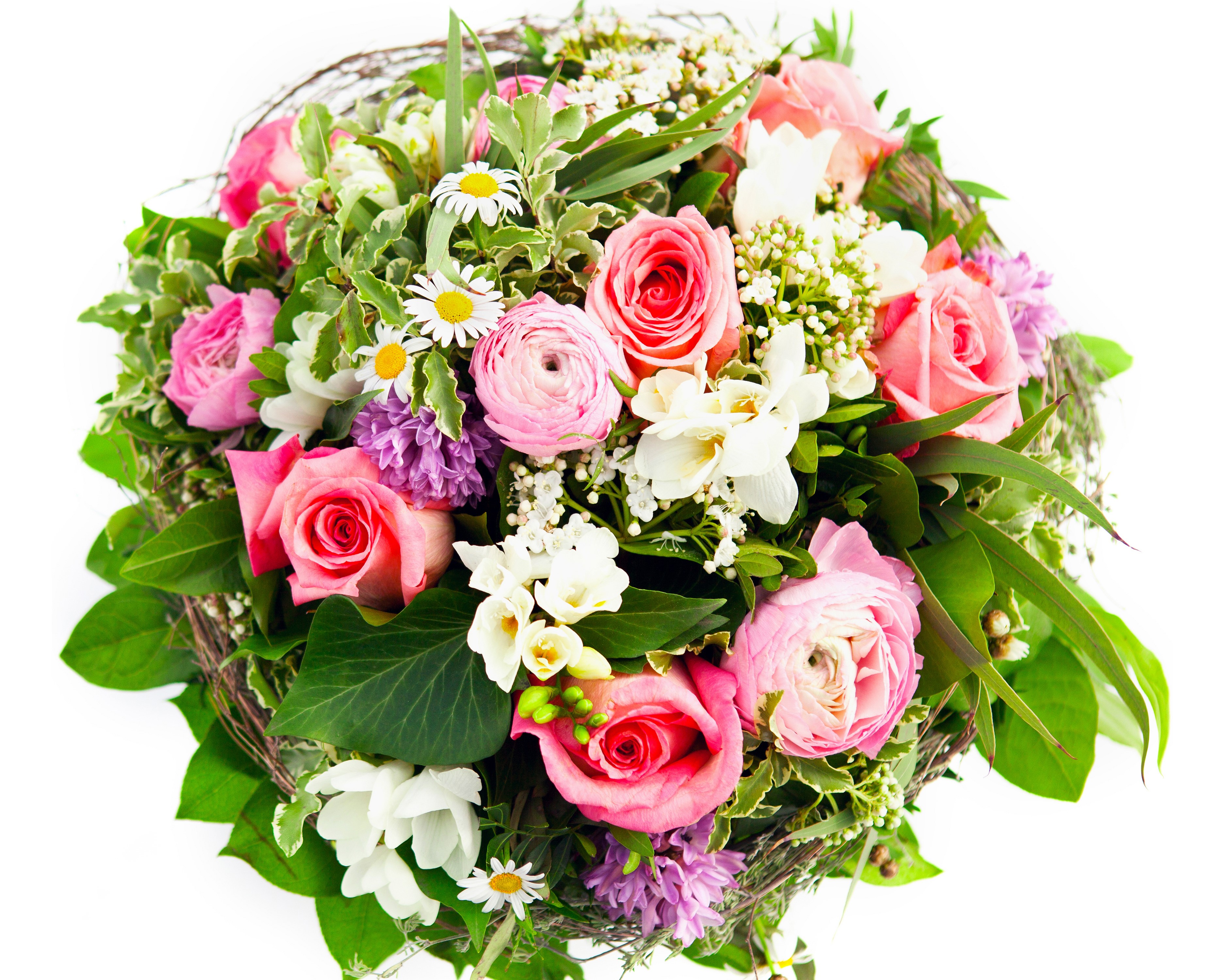 Pink Roses and Ranunculus Bouquet HD Wallpaper