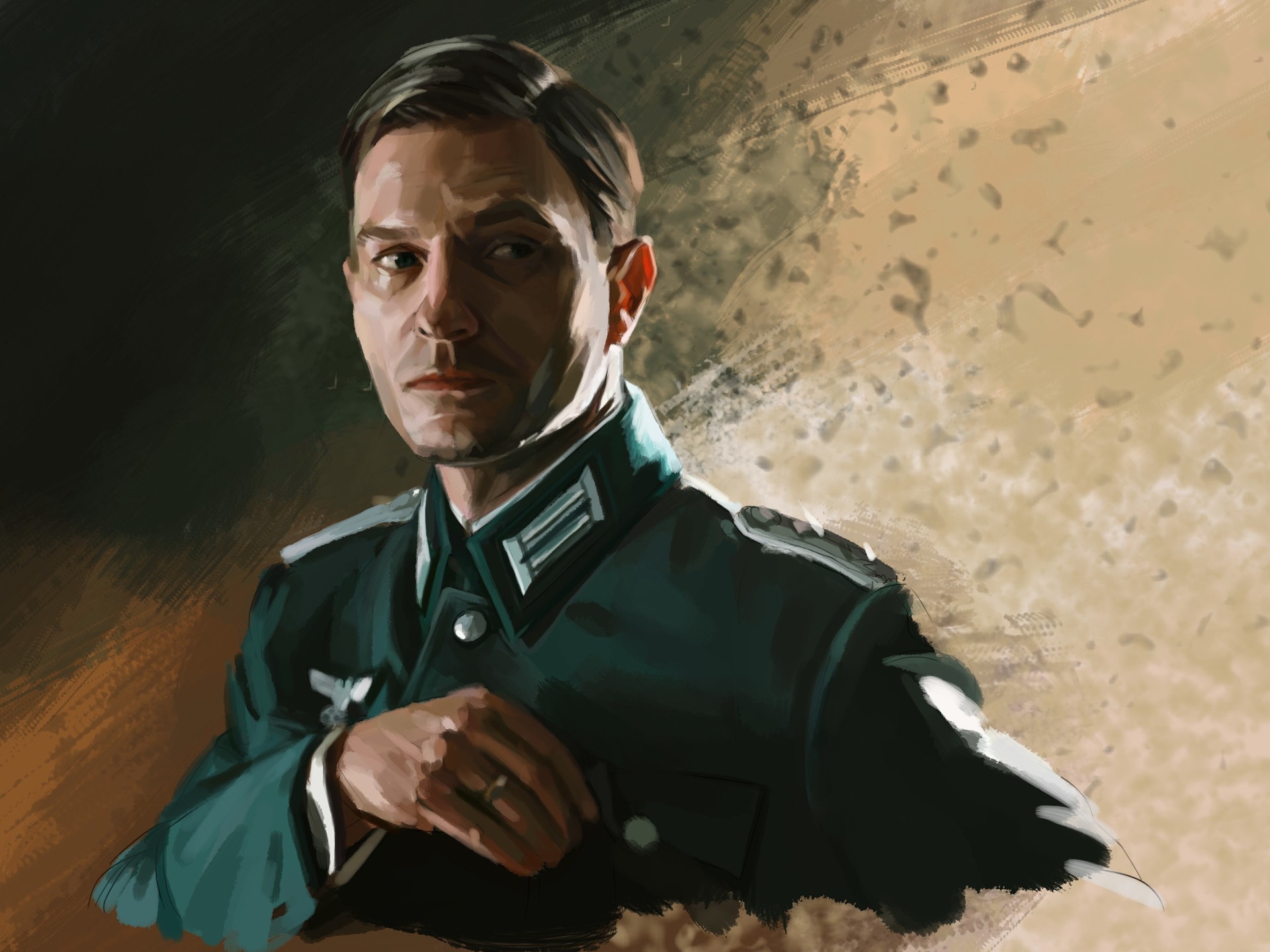 Painting of Thomas Kretschmann as a German officer HD Wallpaper