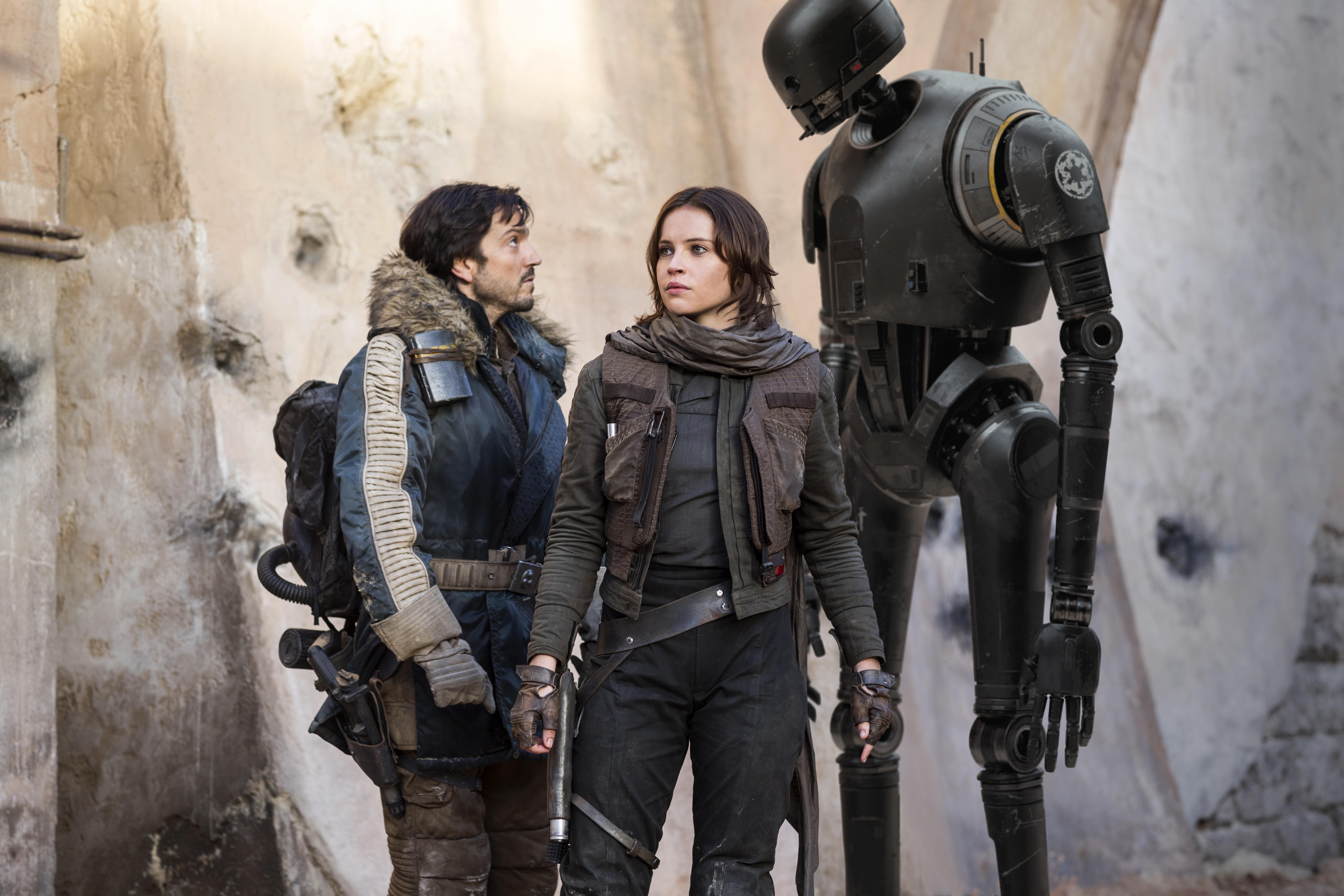 Cassian Andor, Jyn Erso, and K-2SO from Rogue One: A Star Wars Story HD Wallpaper