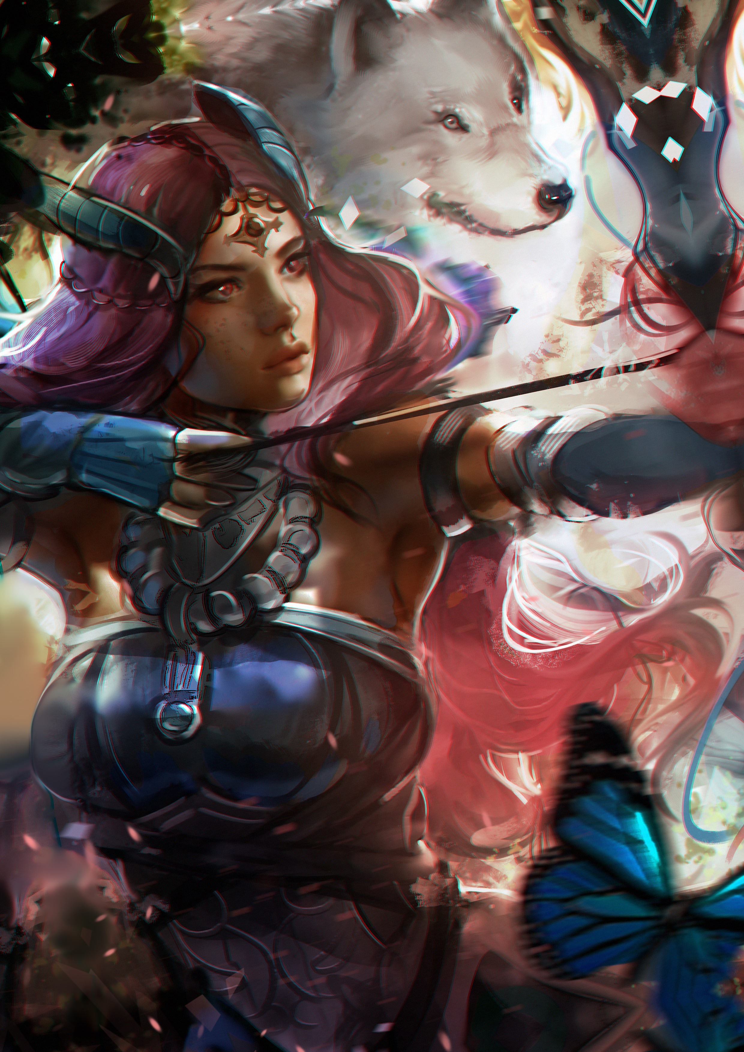 Archer with wolf and butterfly from Guild Wars 2 HD Phone Wallpaper