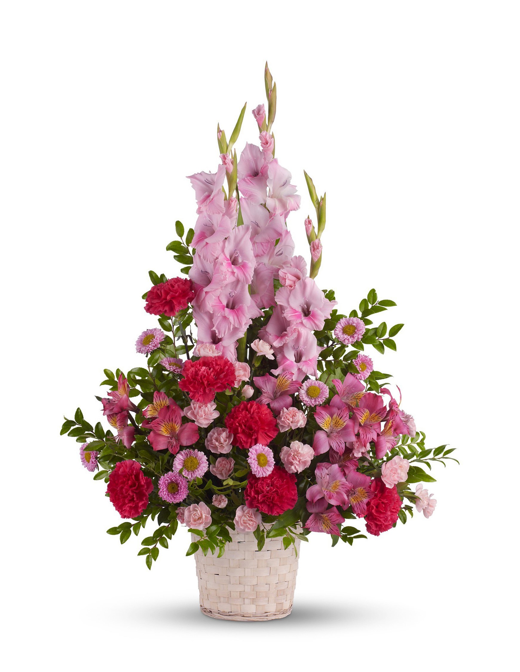 Pink Gladiolus and Carnation Flower Arrangement in Basket HD Phone Wallpaper
