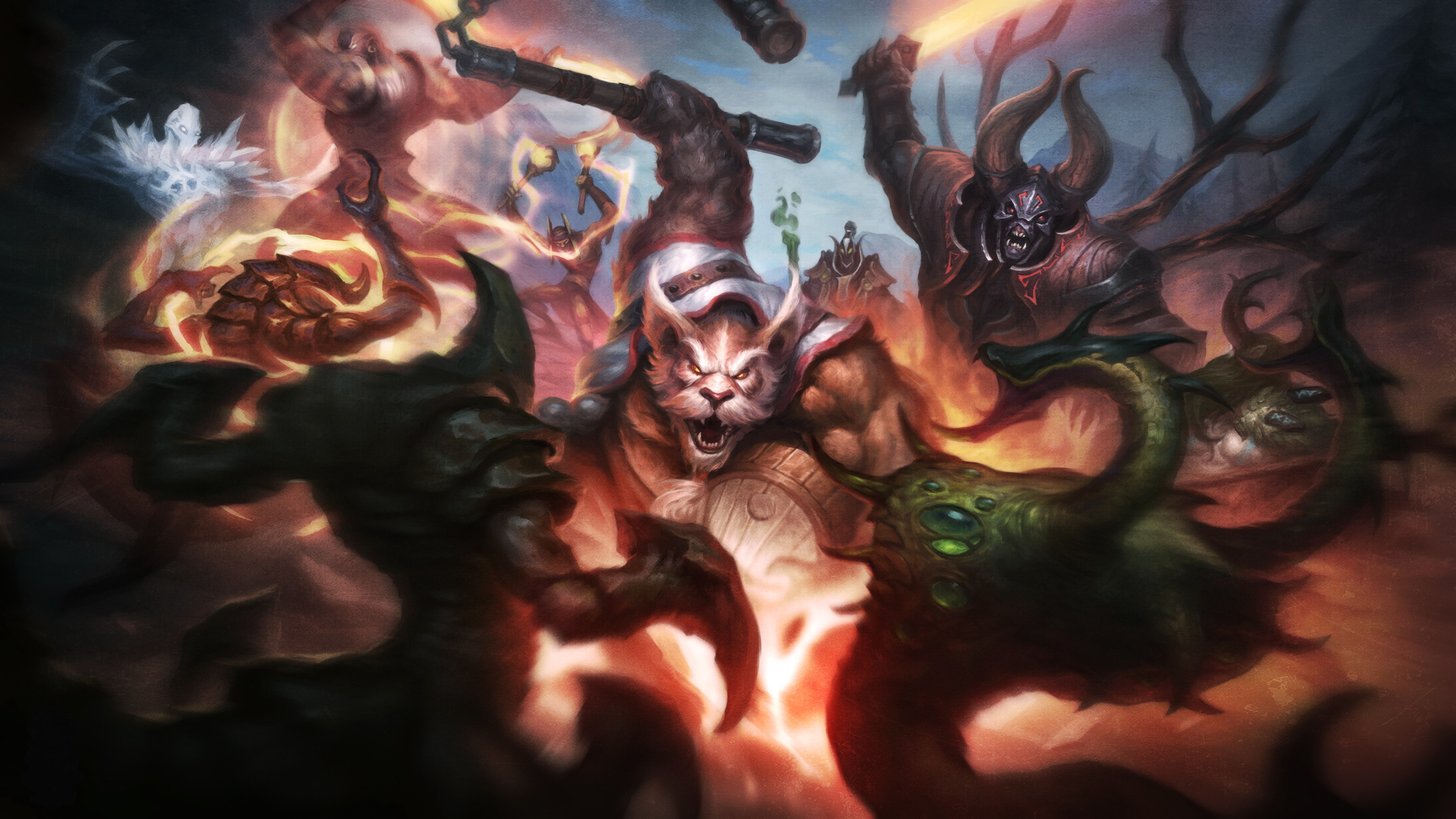 4K DOTA 2 Warriors Battle Brewmaster and Doom HD Wallpaper