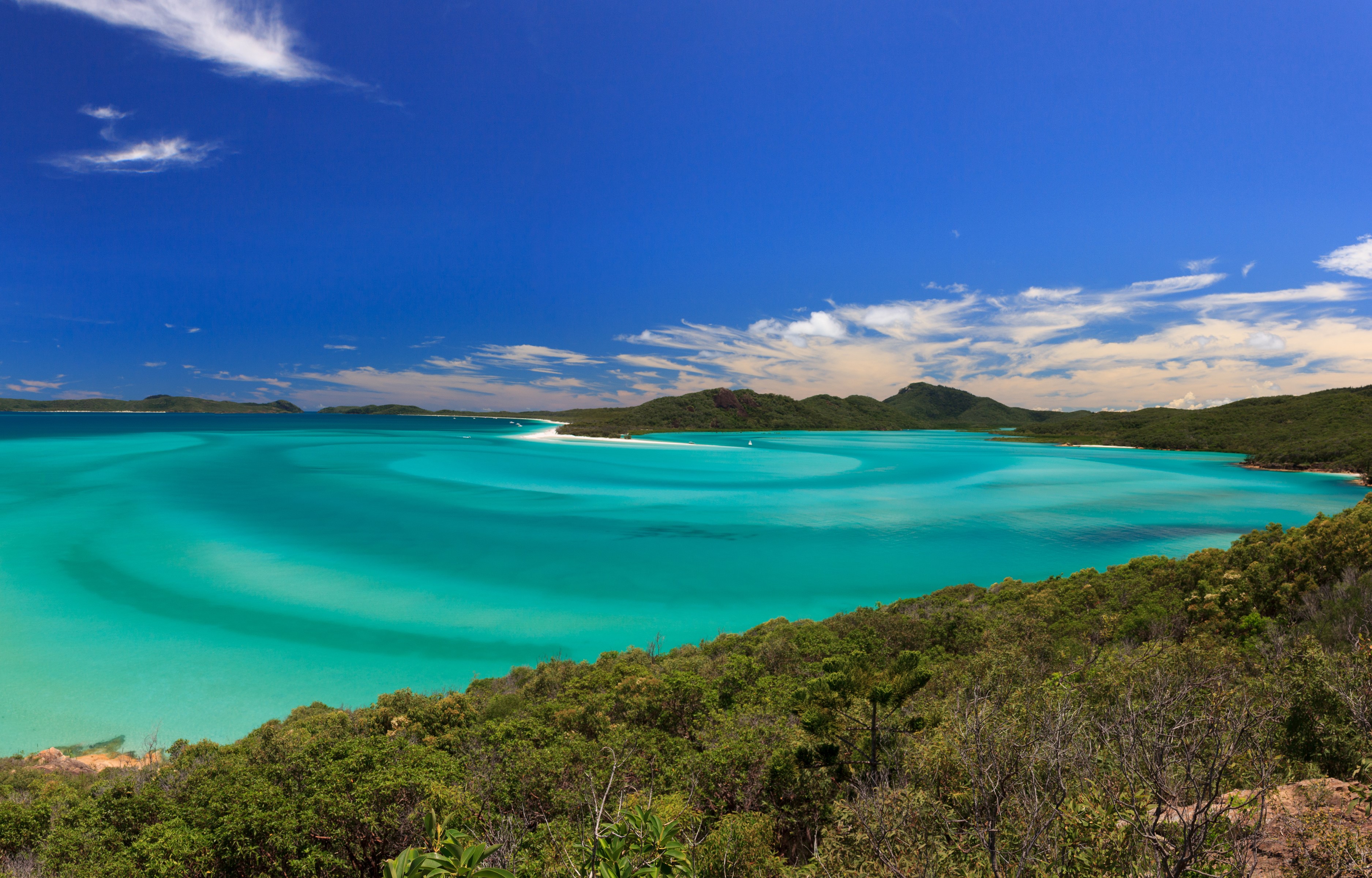 Whitehaven Beach Australia Coast Forests Hill Bay HD Wallpaper