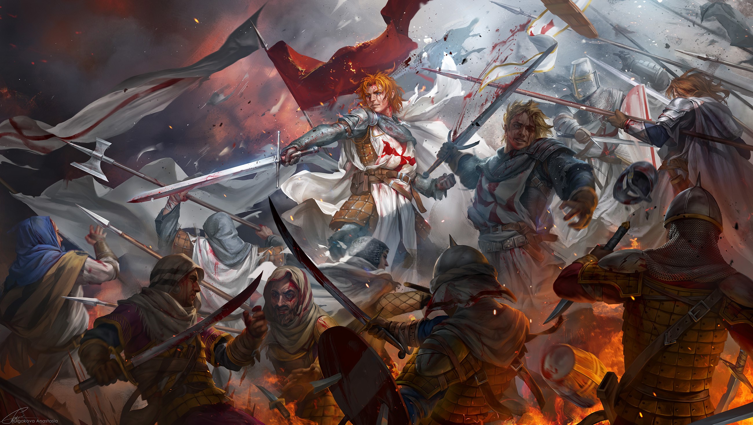 Templars vs. Saracens Battle Illustration HD Wallpaper