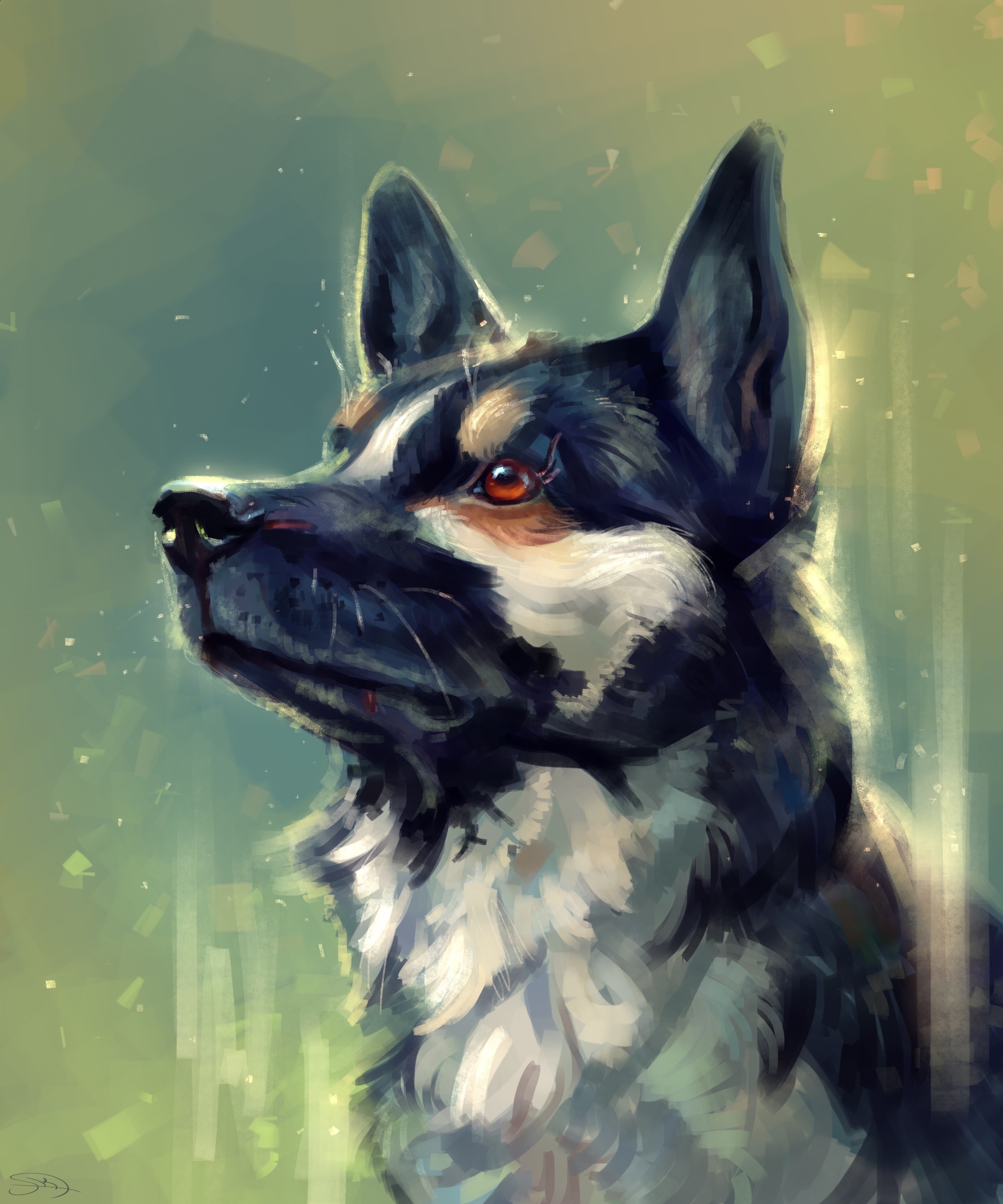 Painting of a German Shepherd dog's head HD Wallpaper
