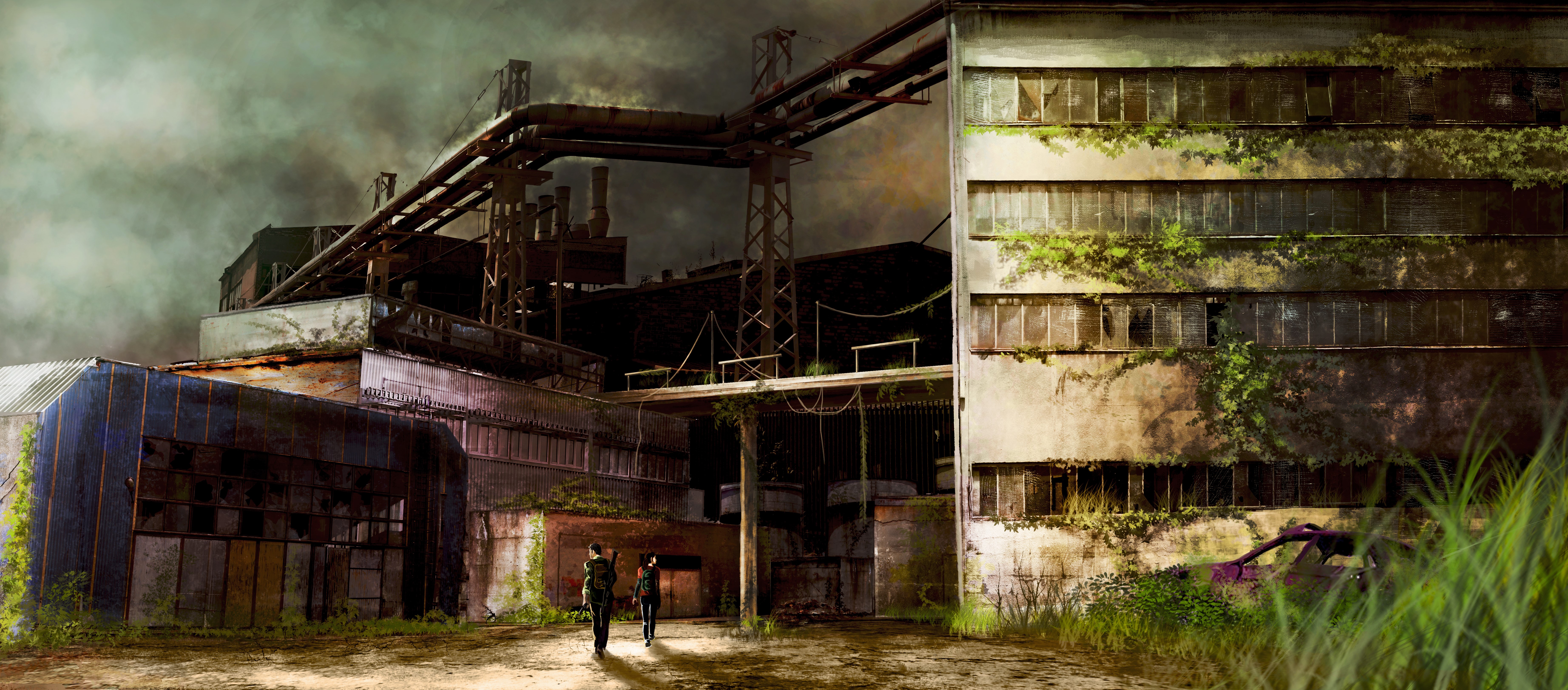 Ellie and Joel from The Last of Us in a factory HD Wallpaper