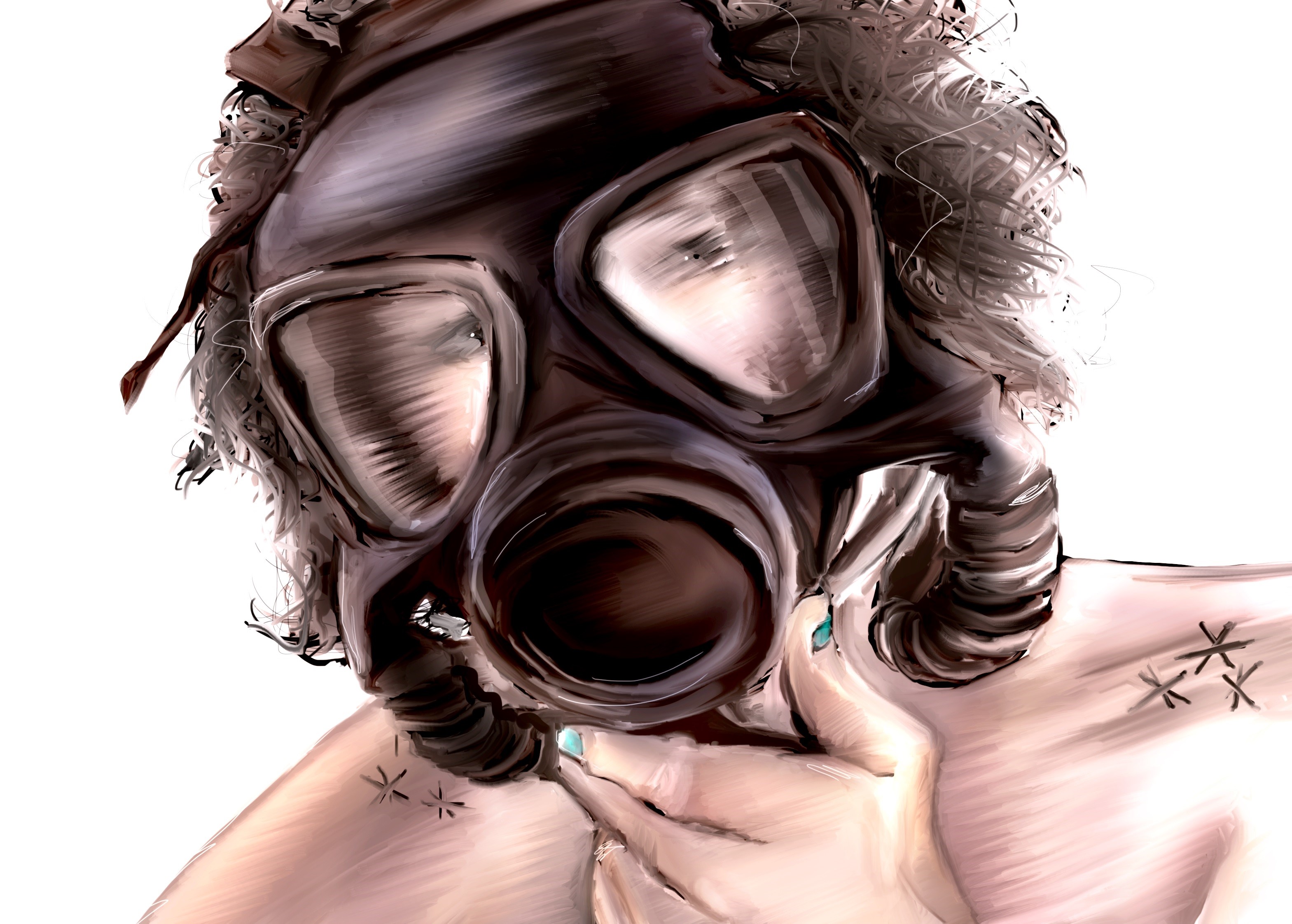 Painting of a person wearing a gas mask HD Wallpaper
