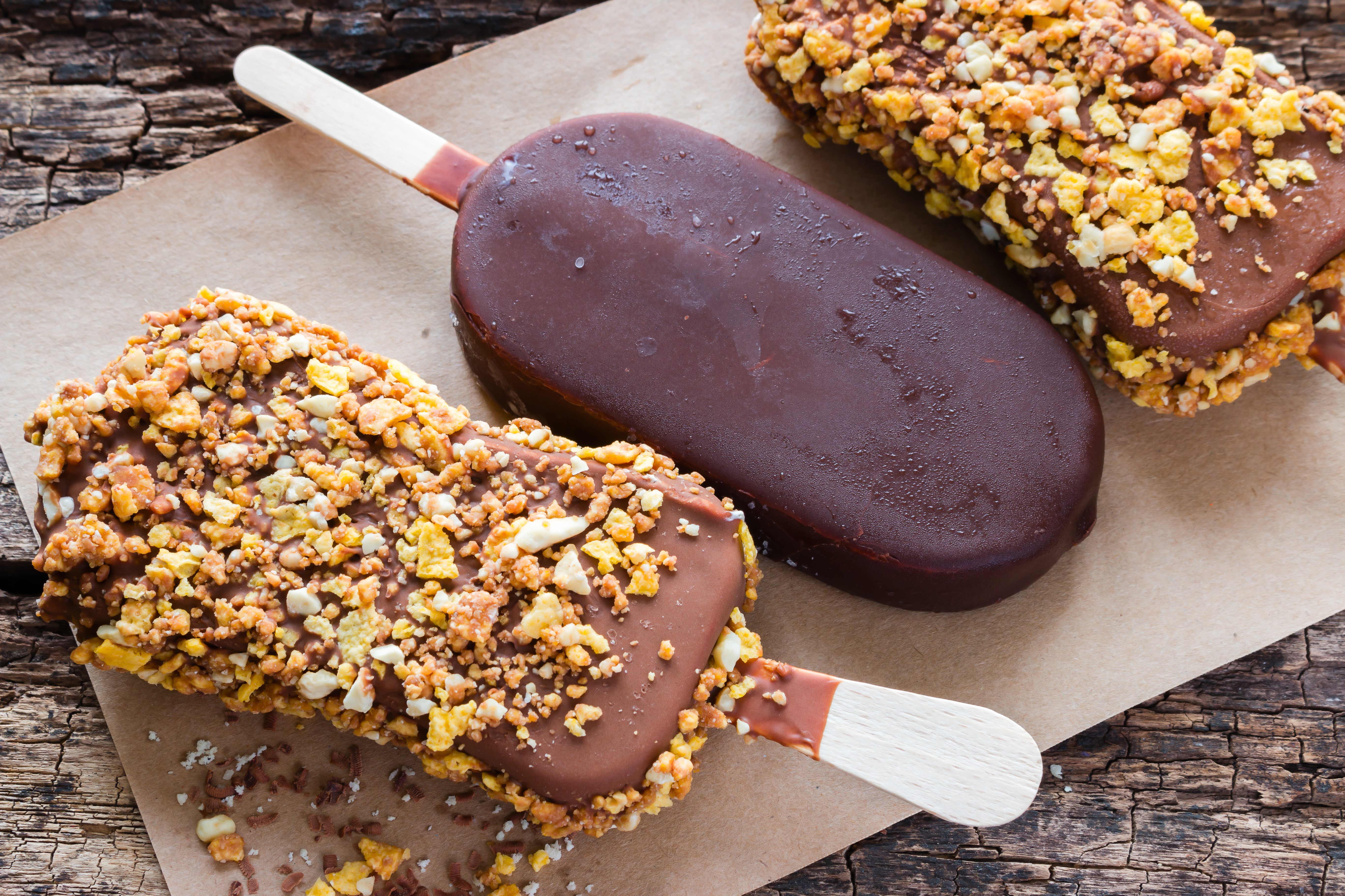 Chocolate ice cream bars with nuts HD Wallpaper