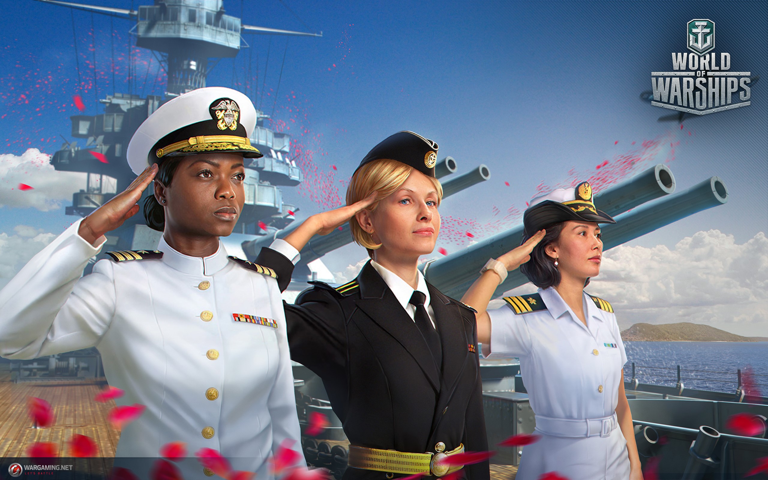 Three women in naval uniforms from World of Warships HD Wallpaper