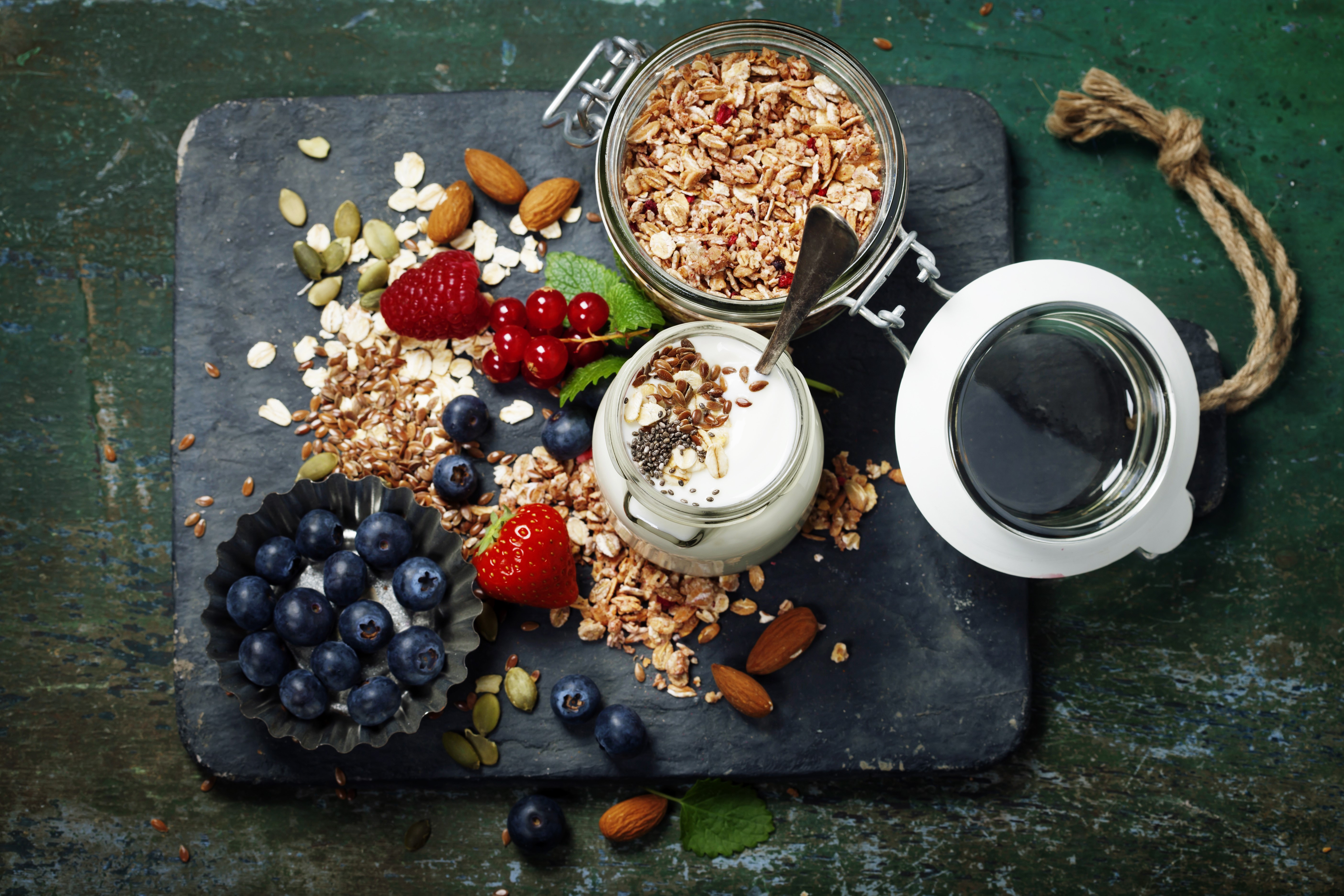 Still-life of Muesli with Berries and Nuts HD Wallpaper