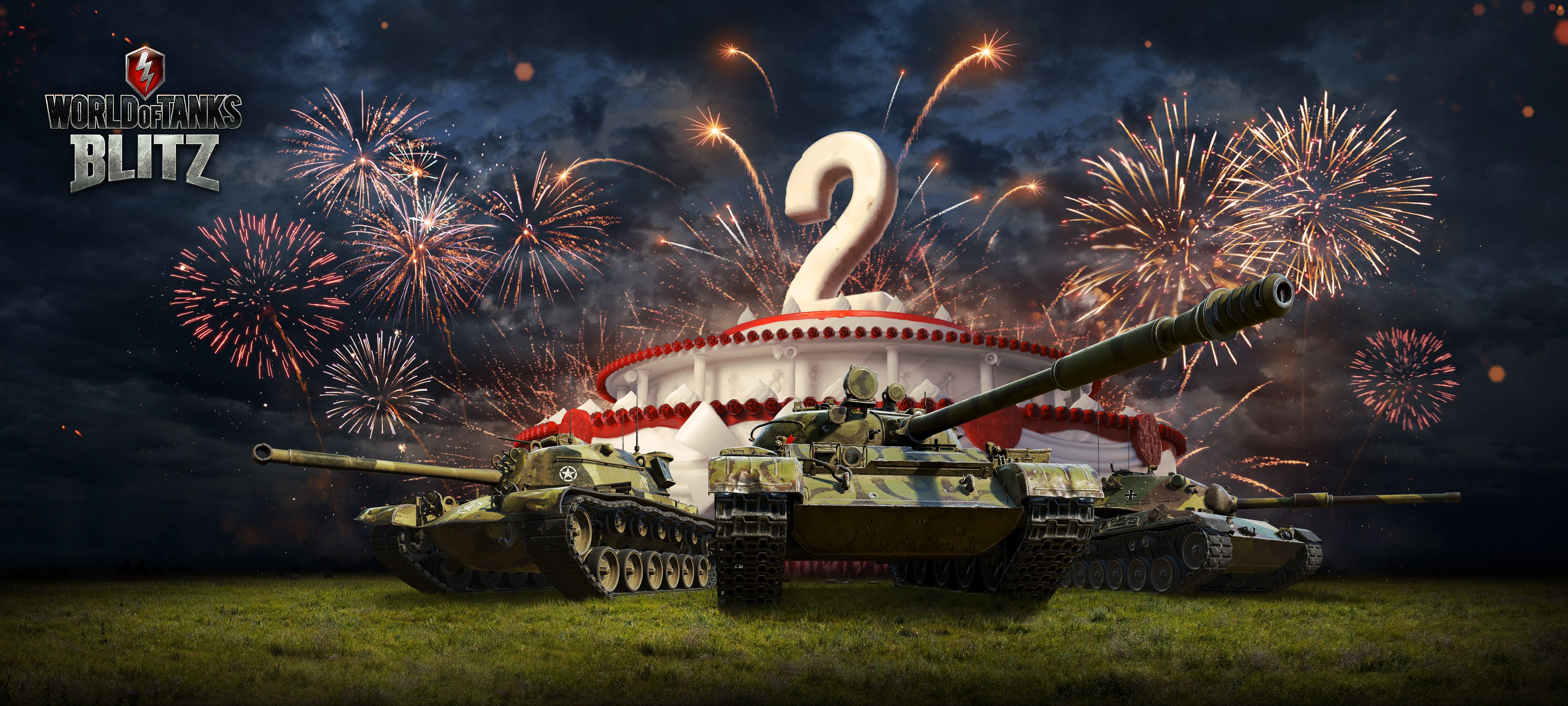 World of Tanks Blitz 2nd Anniversary Tanks and Fireworks HD Wallpaper
