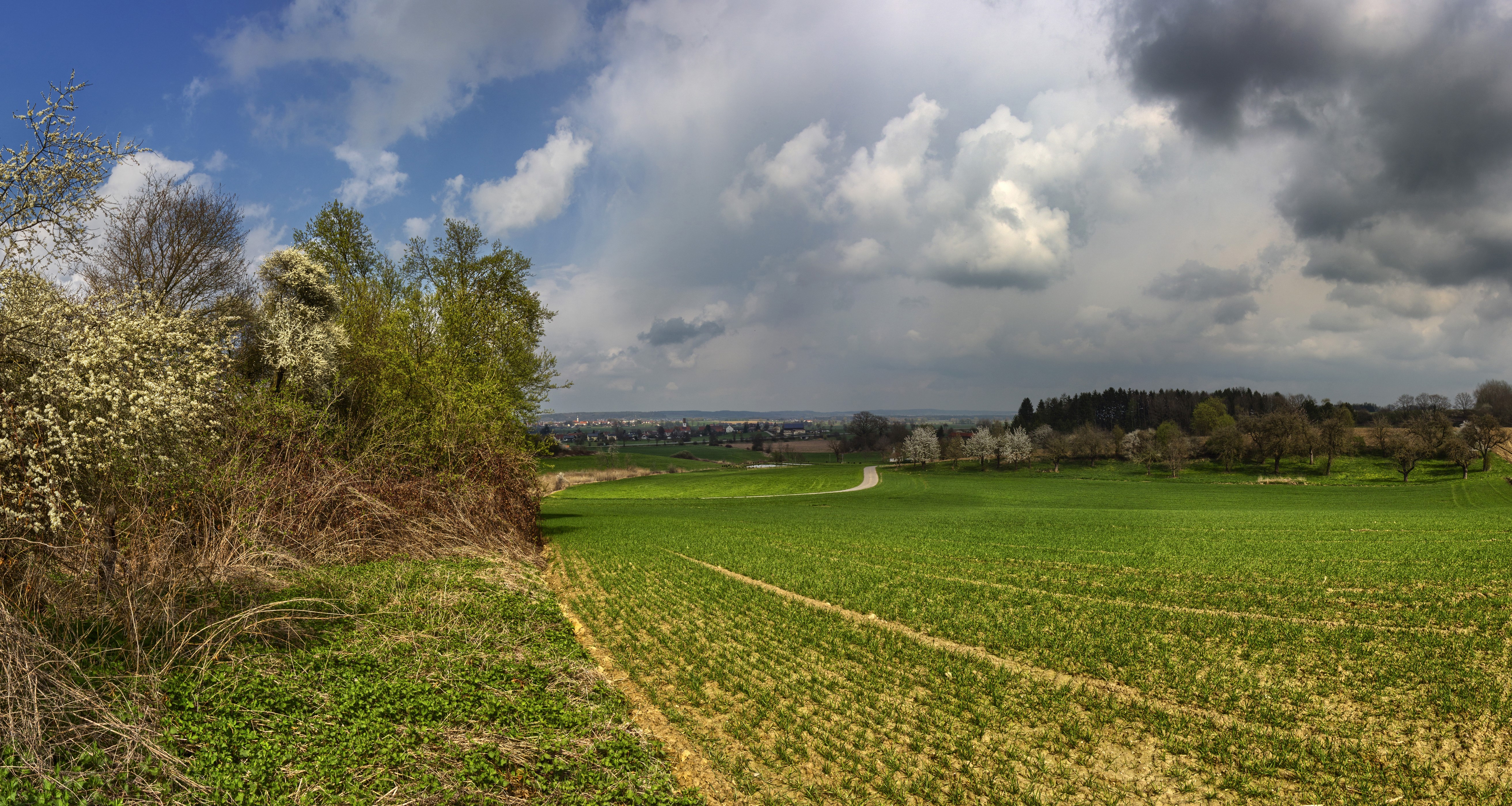 Fields and clouds near Schoenbach, Bavaria, Germany HD Wallpaper