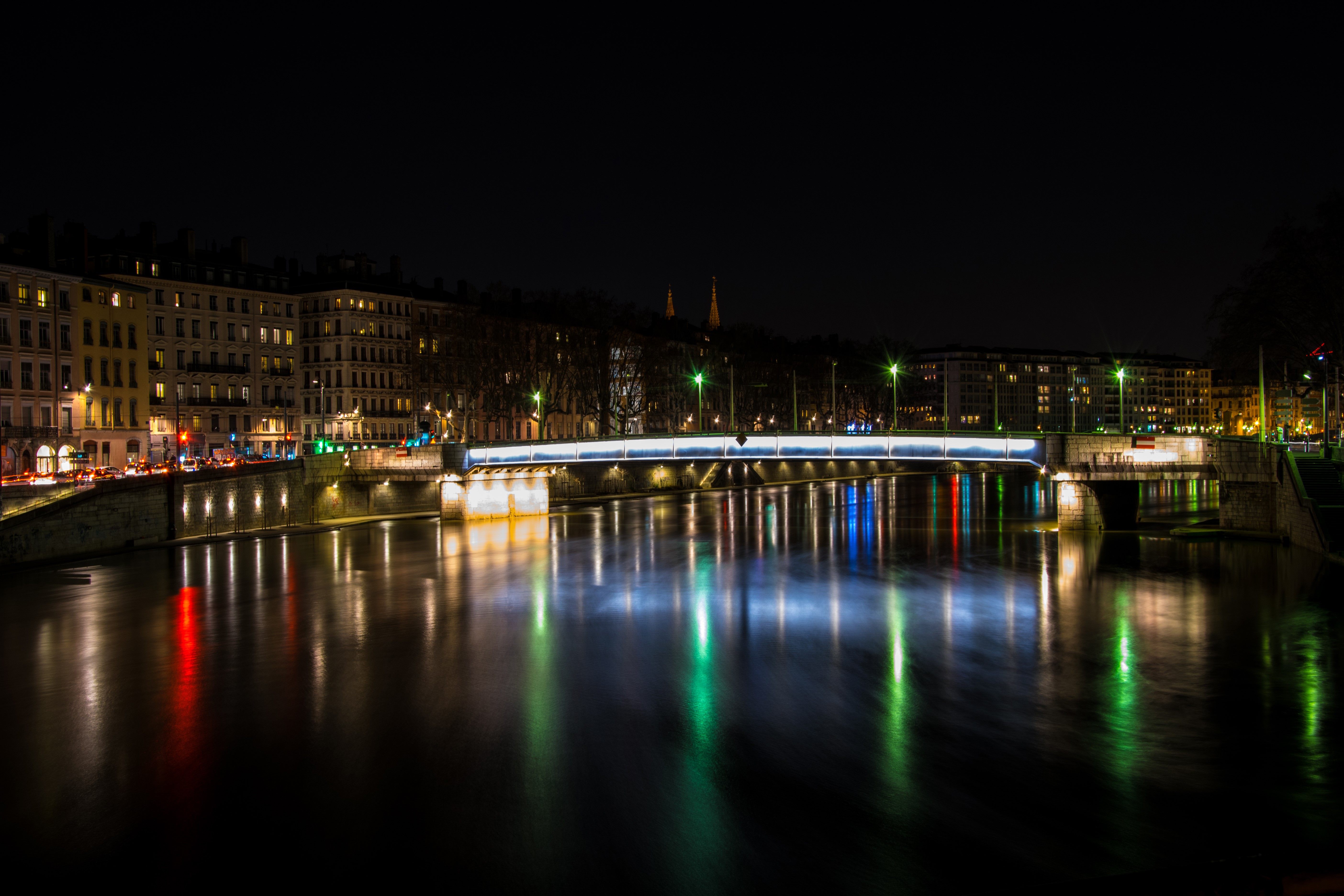 Lyon France Bridge and River at Night HD Wallpaper