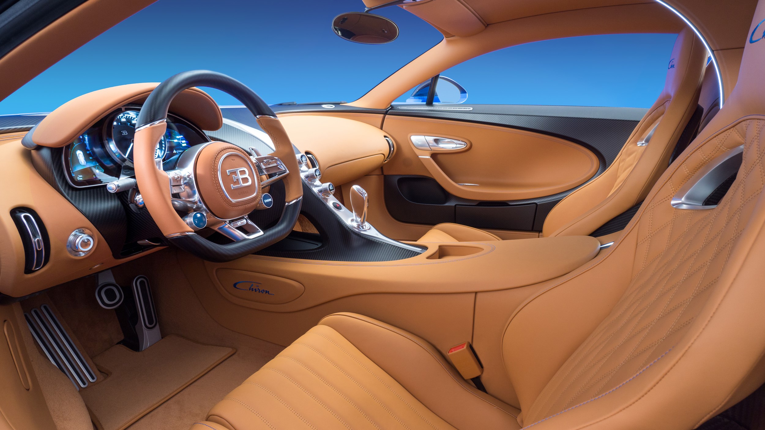 Interior of a Bugatti Chiron luxury car HD Wallpaper