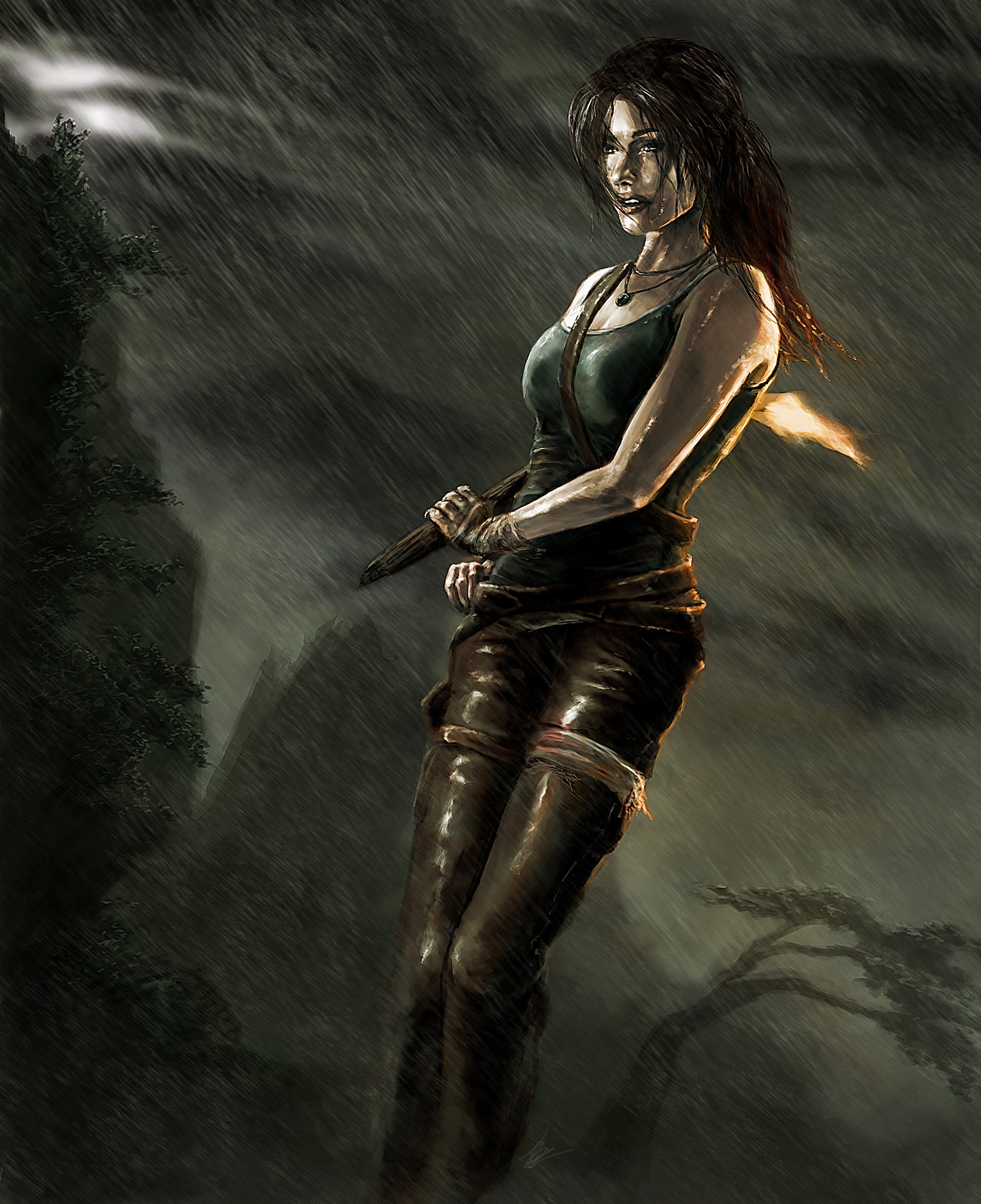 Lara Croft from Tomb Raider in the rain HD Phone Wallpaper