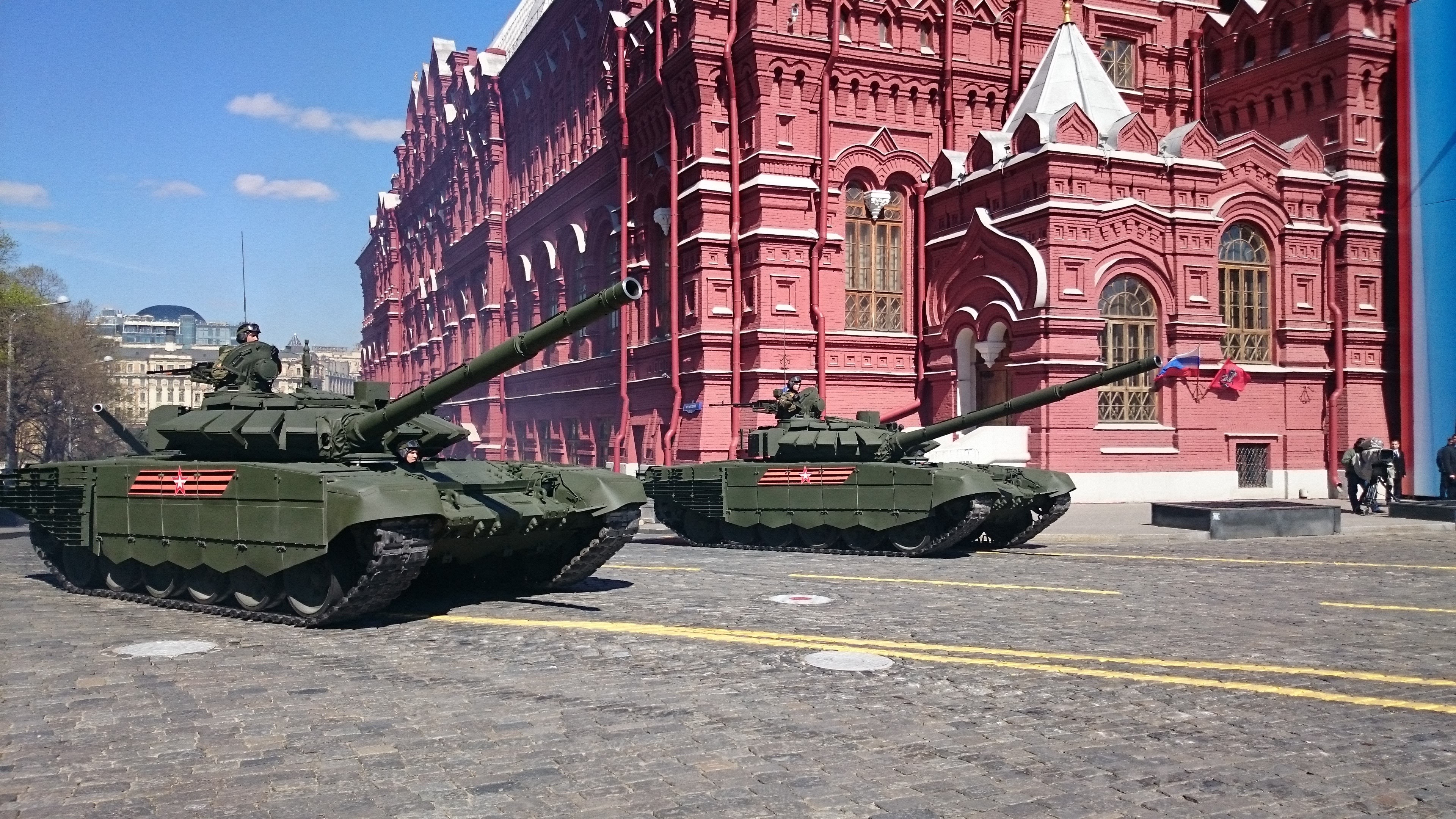 Military parade with T-72 tanks on Victory Day HD Wallpaper