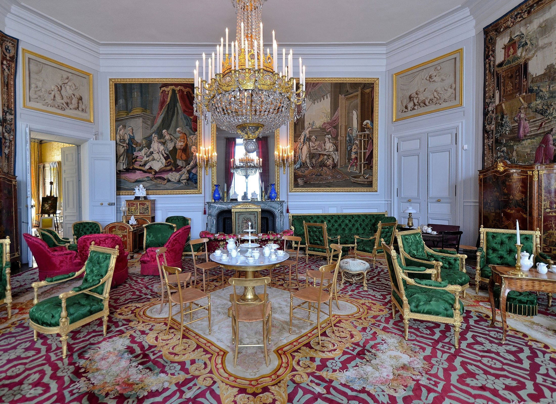 Chateau de Compiegne interior with ornate furniture and tapestries HD Wallpaper