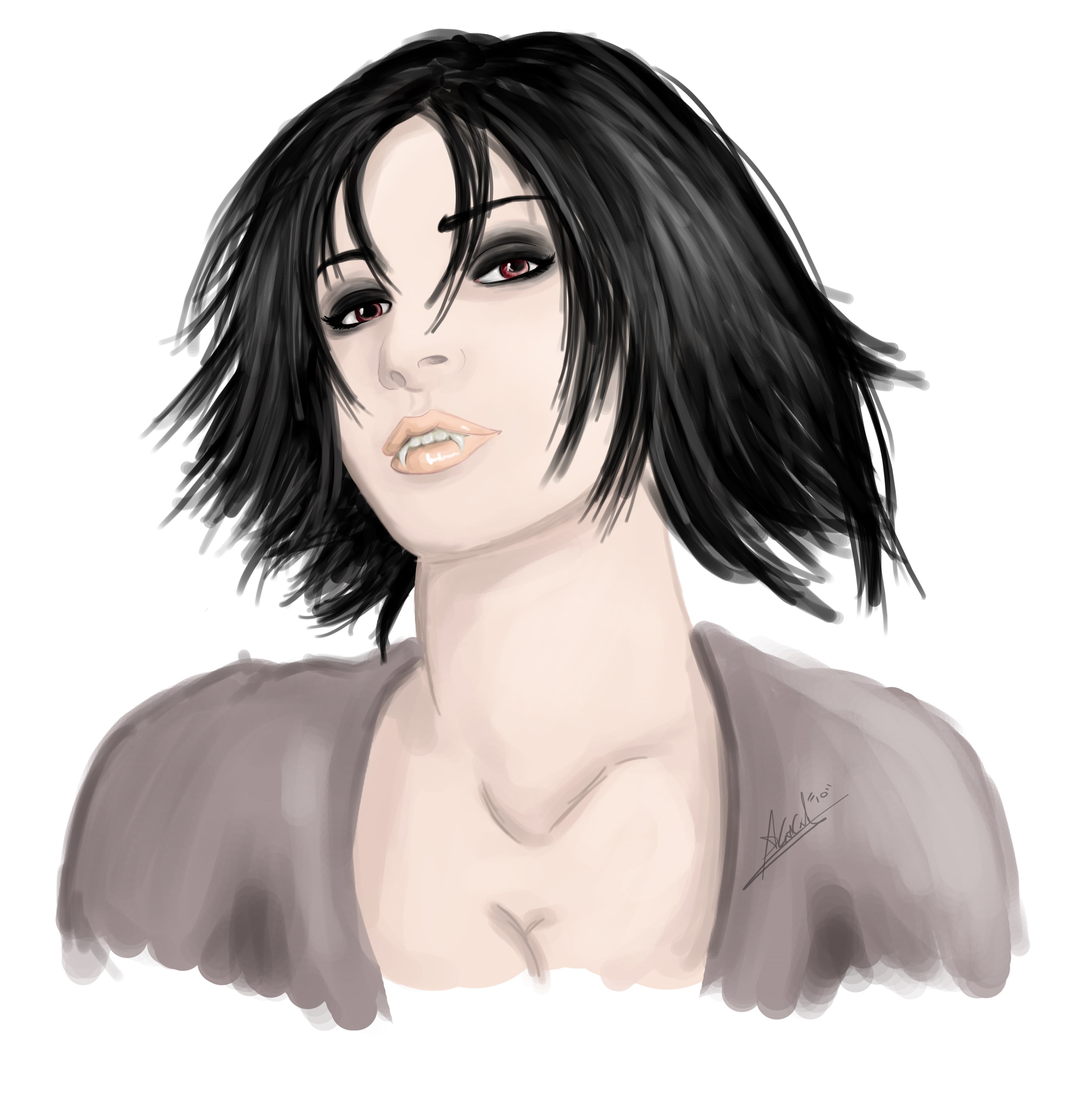 Painting of a brunette vampire girl HD Wallpaper