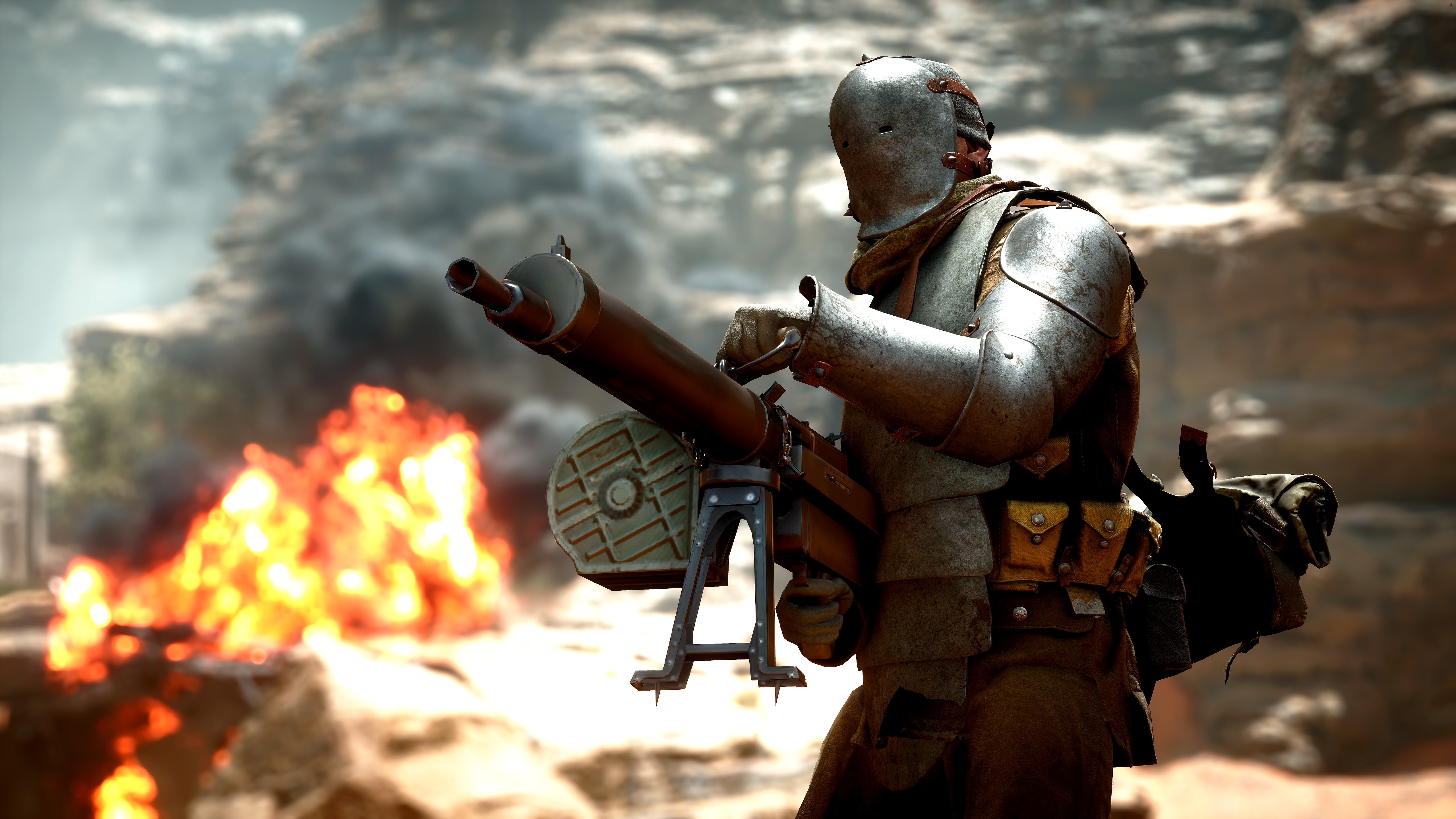Soldier in armor with machine gun in Battlefield 1 HD Wallpaper