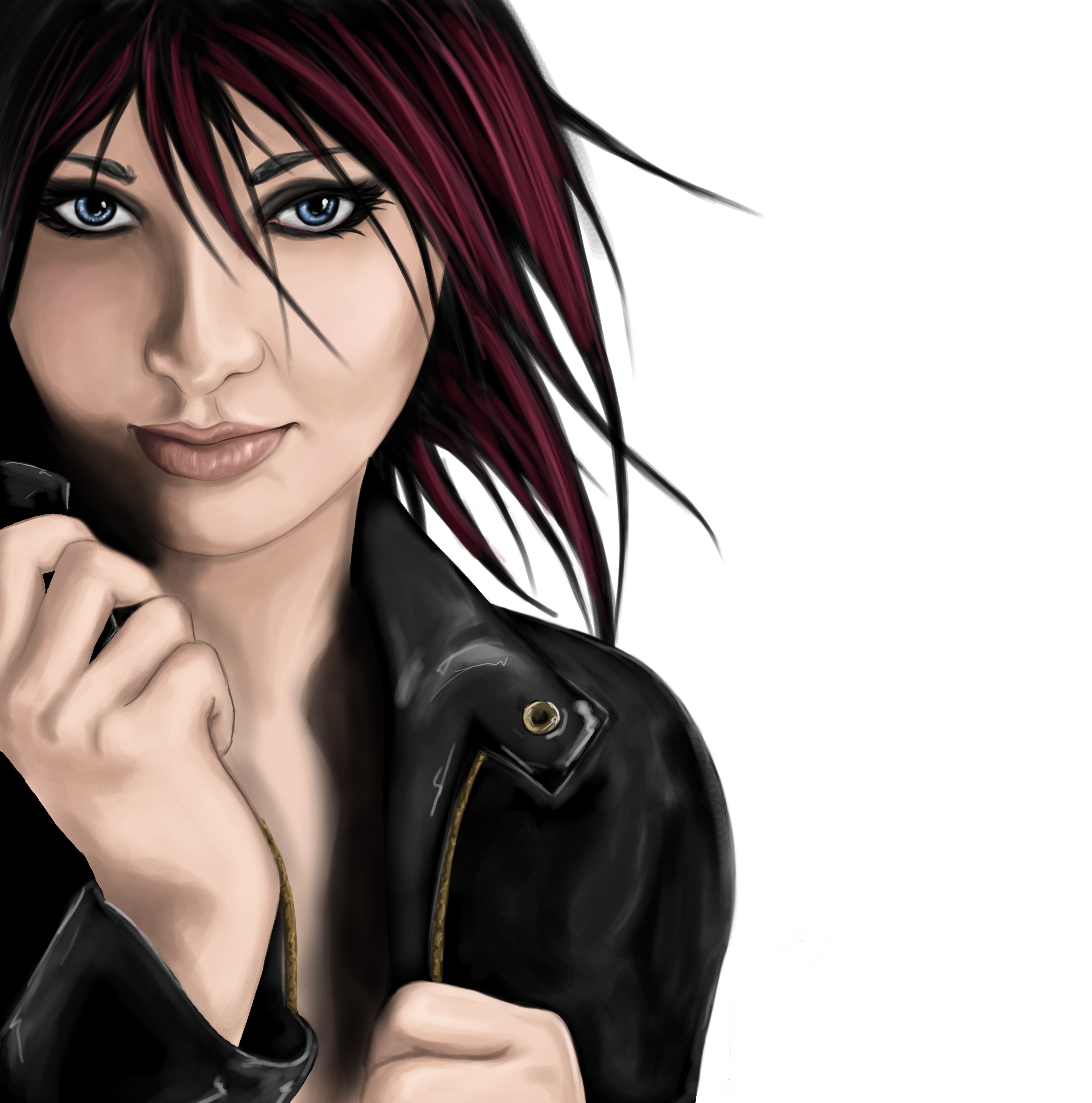 Painting Art of a Brunette Girl with Red Streaks in Hair HD Wallpaper