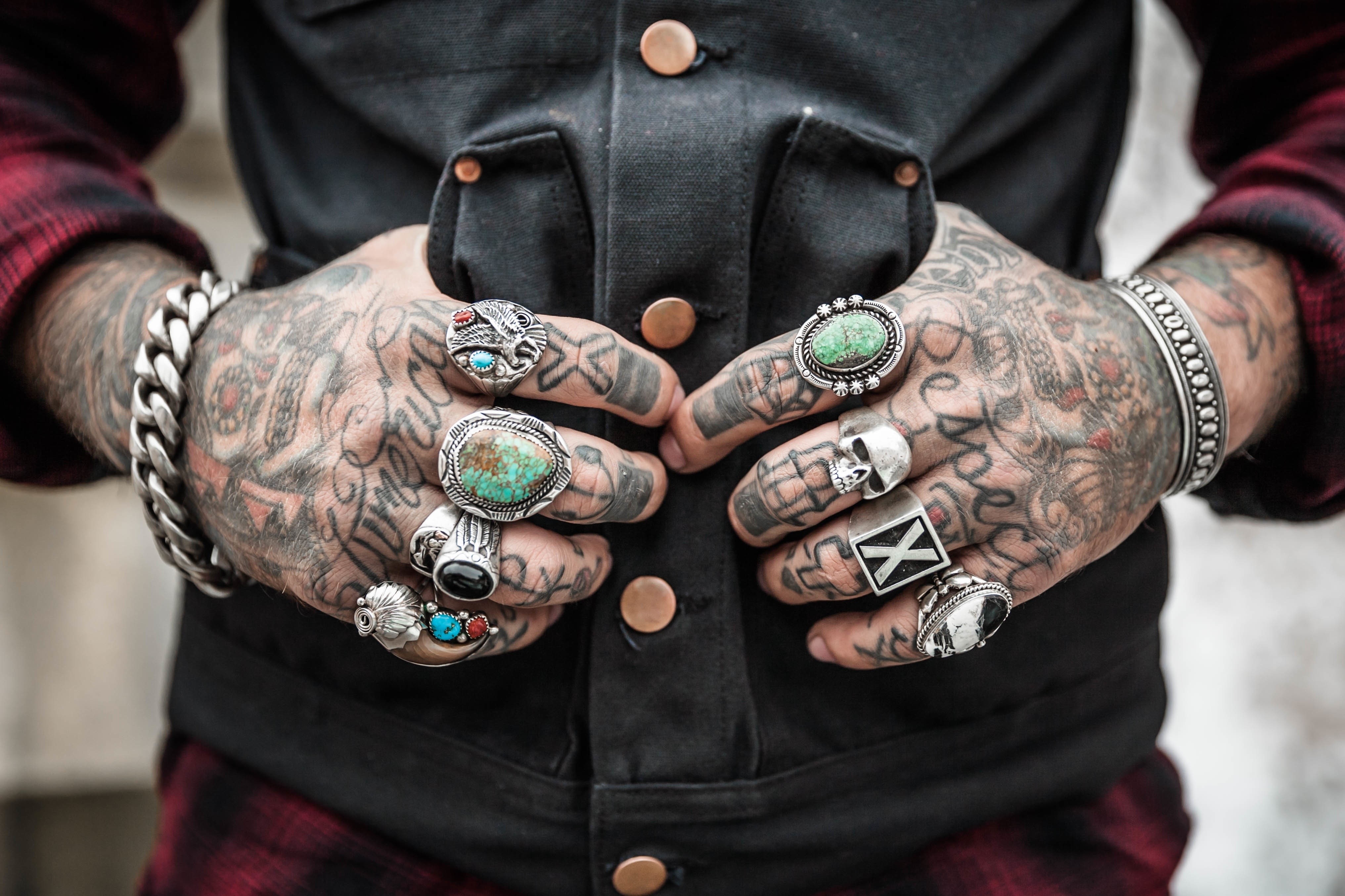 Tattooed Hands with Rings and Bracelets HD Wallpaper