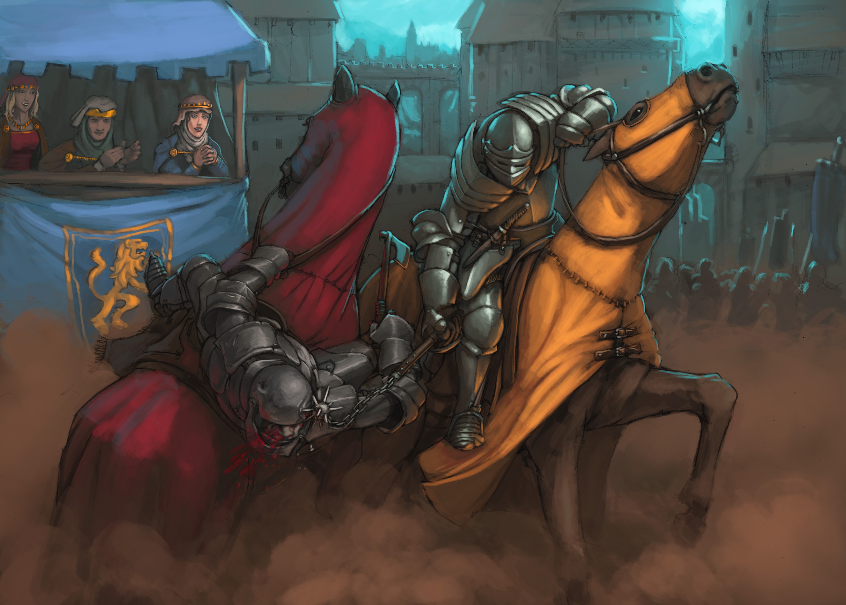 Knights jousting in a medieval tournament HD Wallpaper