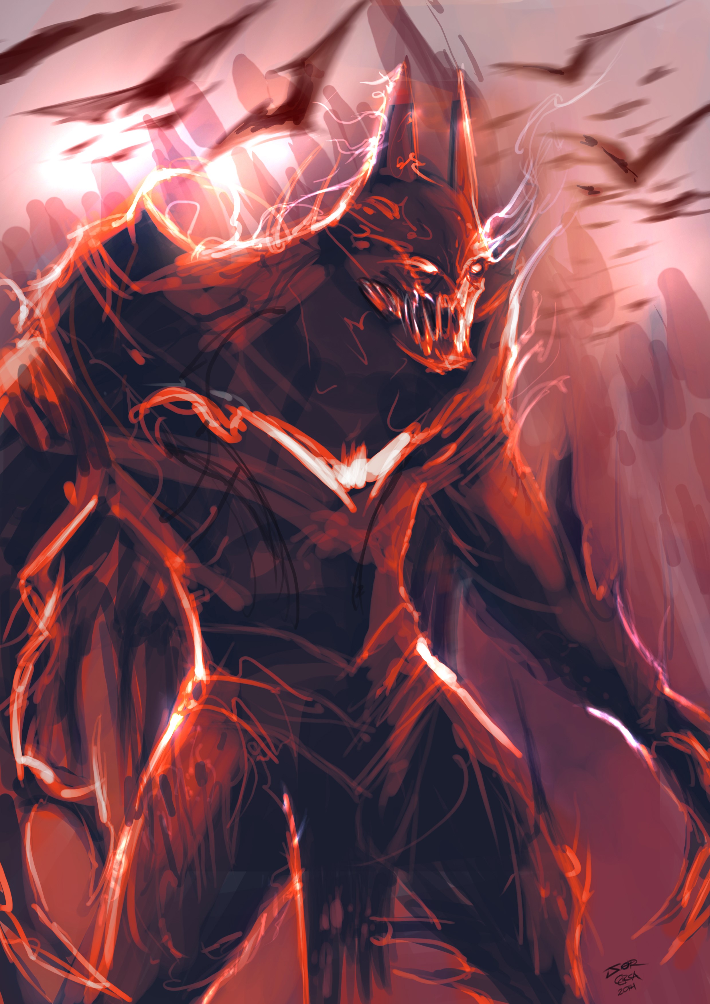 Dark Batman Monster with Birds HD Phone Wallpaper