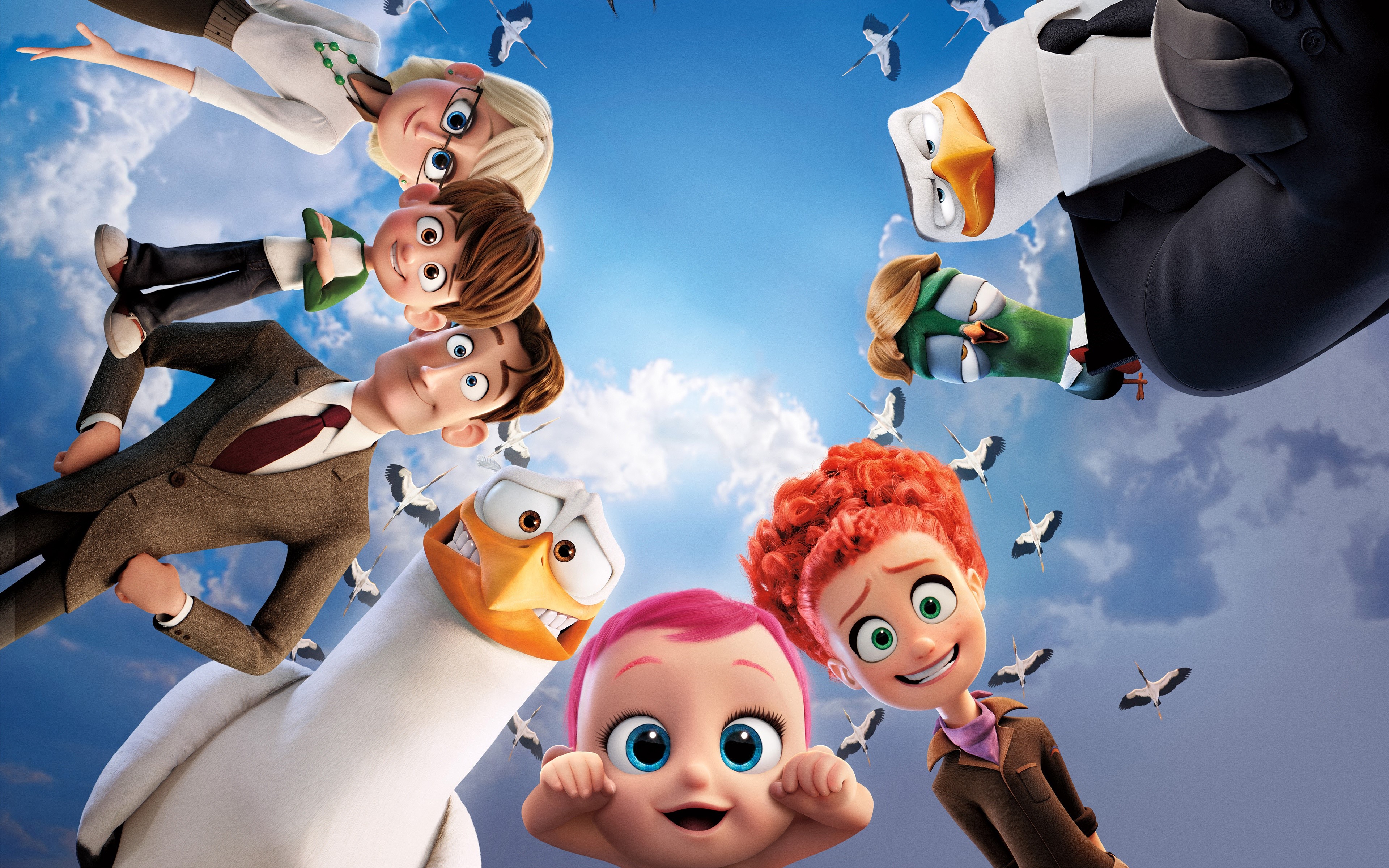 Storks movie poster with characters and birds HD Wallpaper