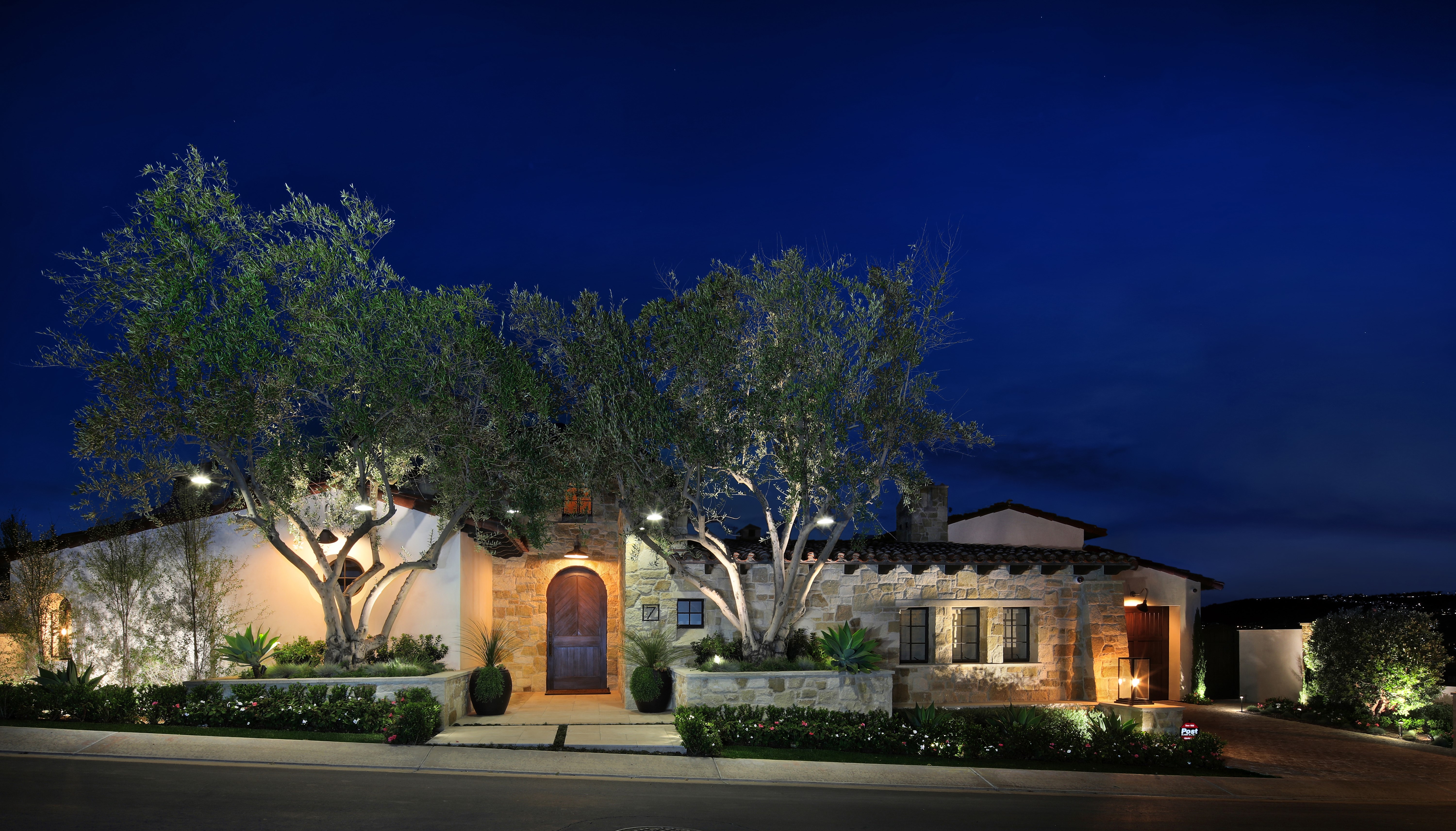 Luxury Mediterranean House at Night with Trees HD Wallpaper