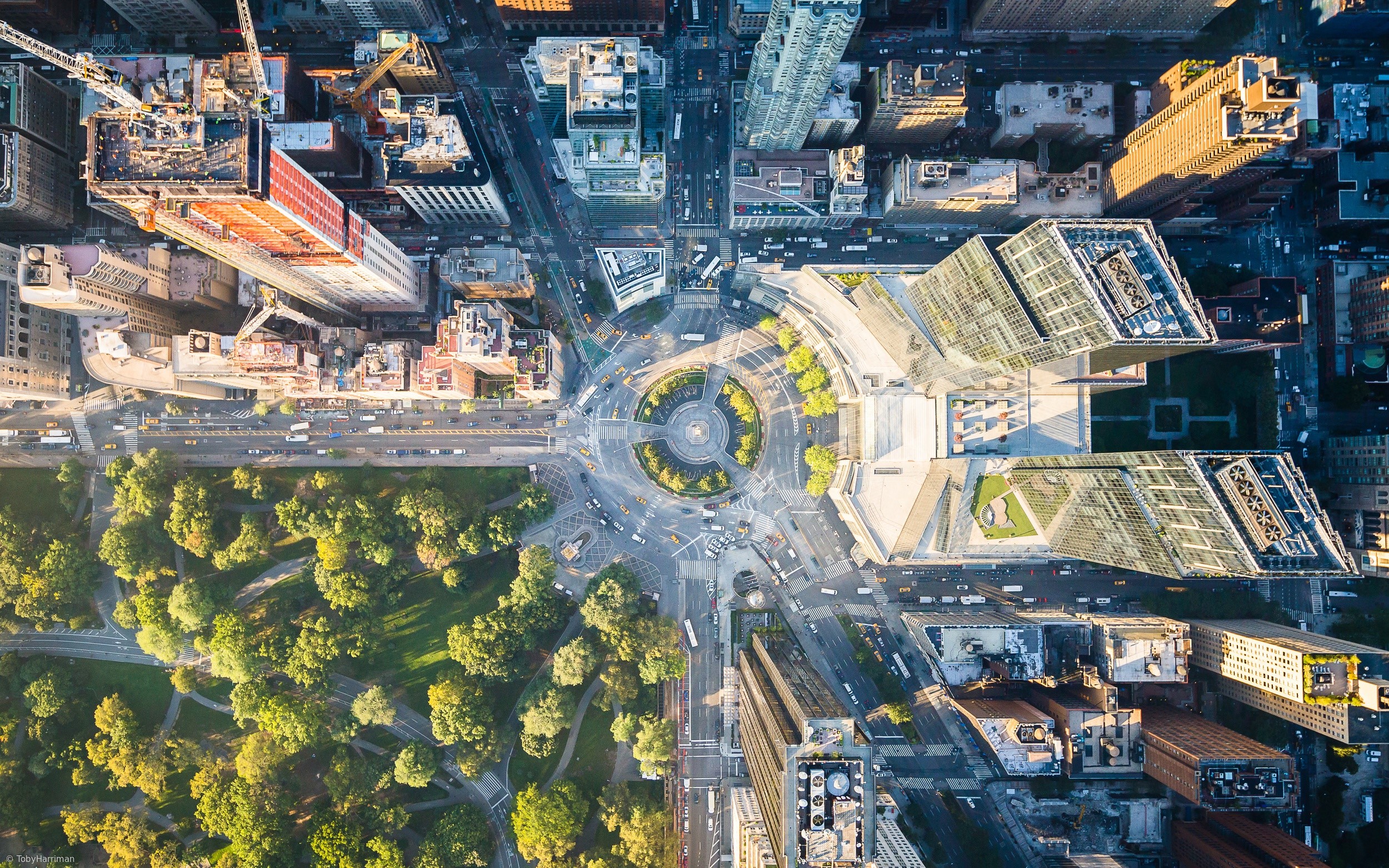 Aerial View of New York City Intersection and Park HD Wallpaper