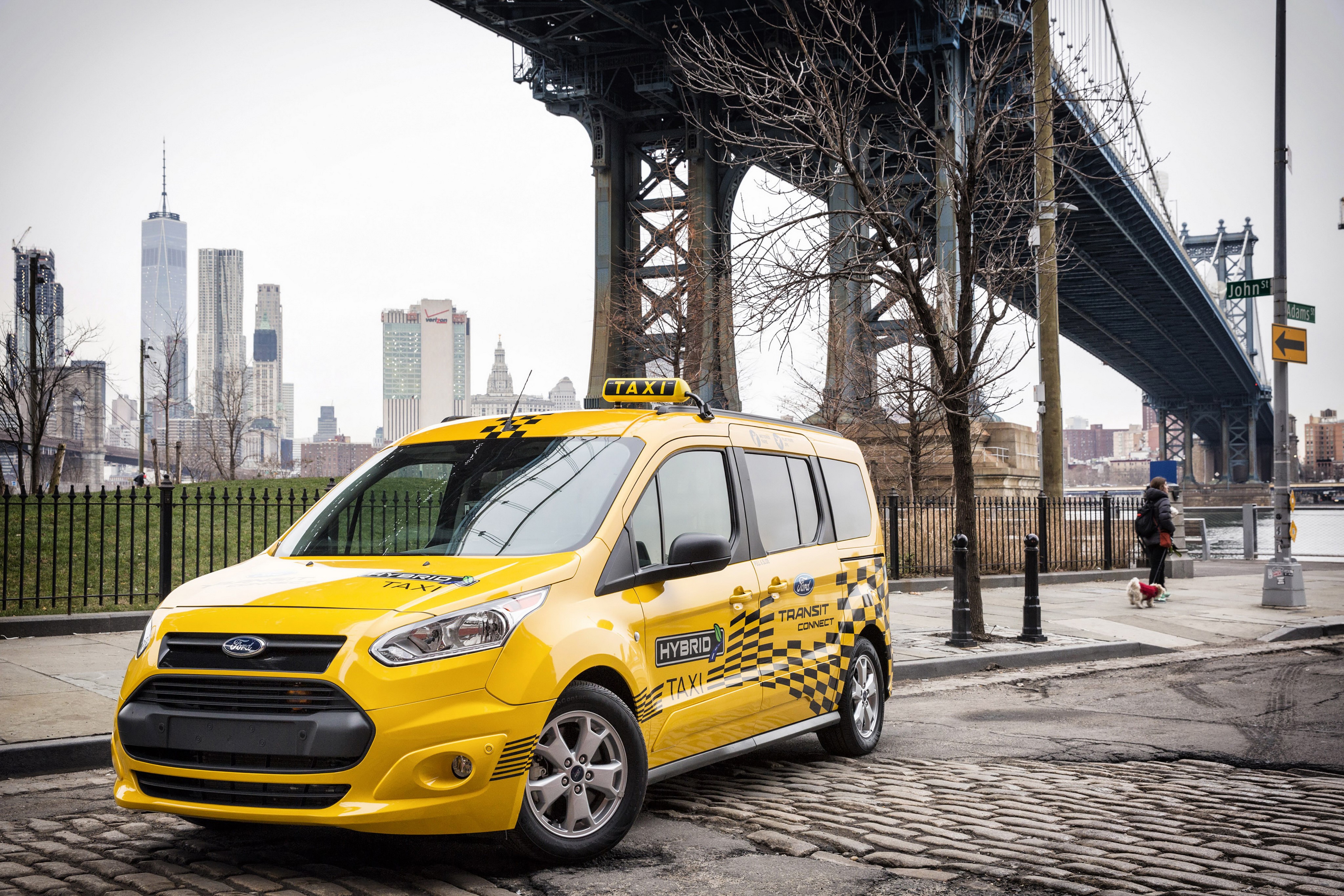 Yellow Ford Transit Connect Hybrid Taxi in New York City HD Wallpaper