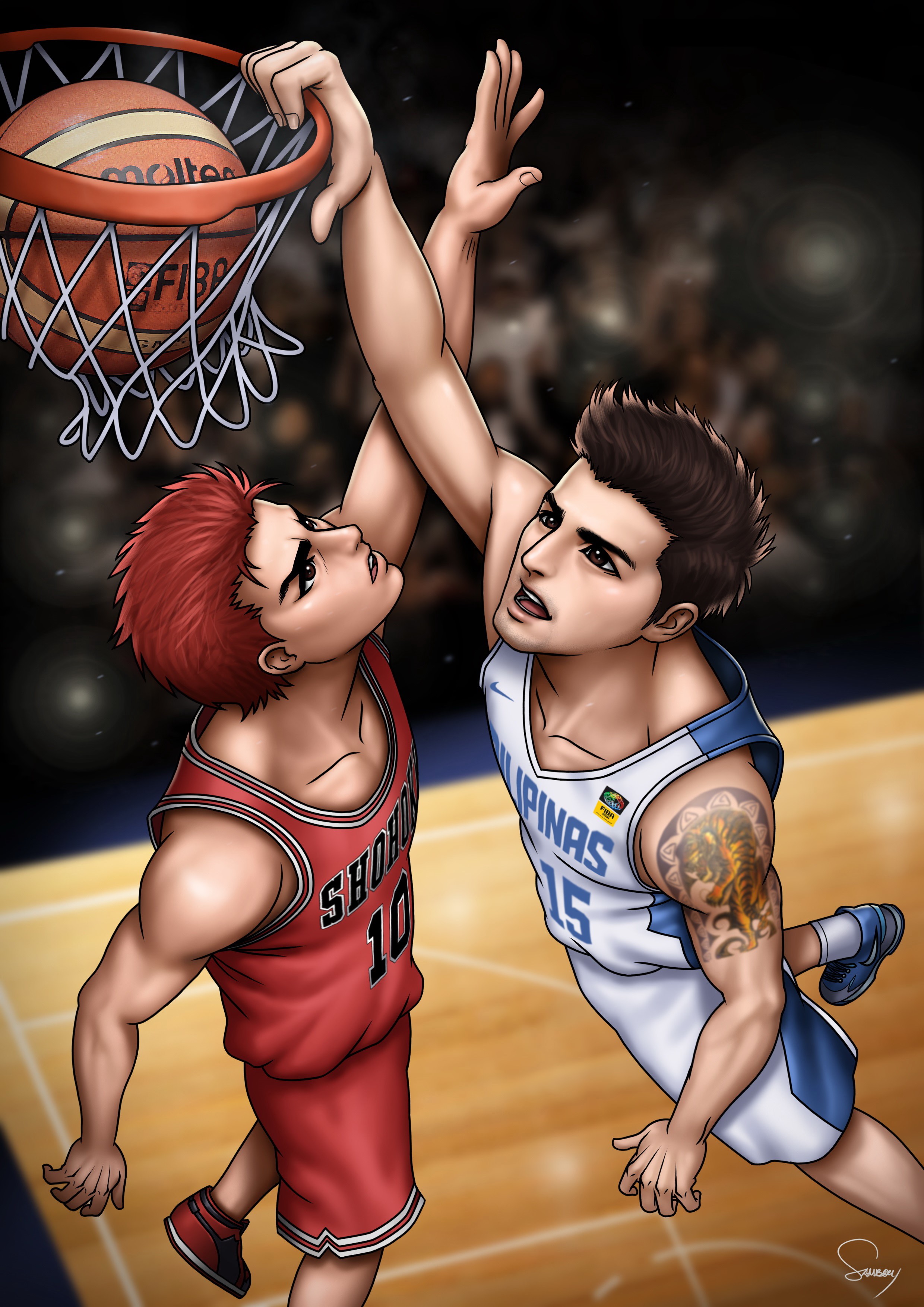 Sakuragi vs Pingris basketball dunk HD Phone Wallpaper