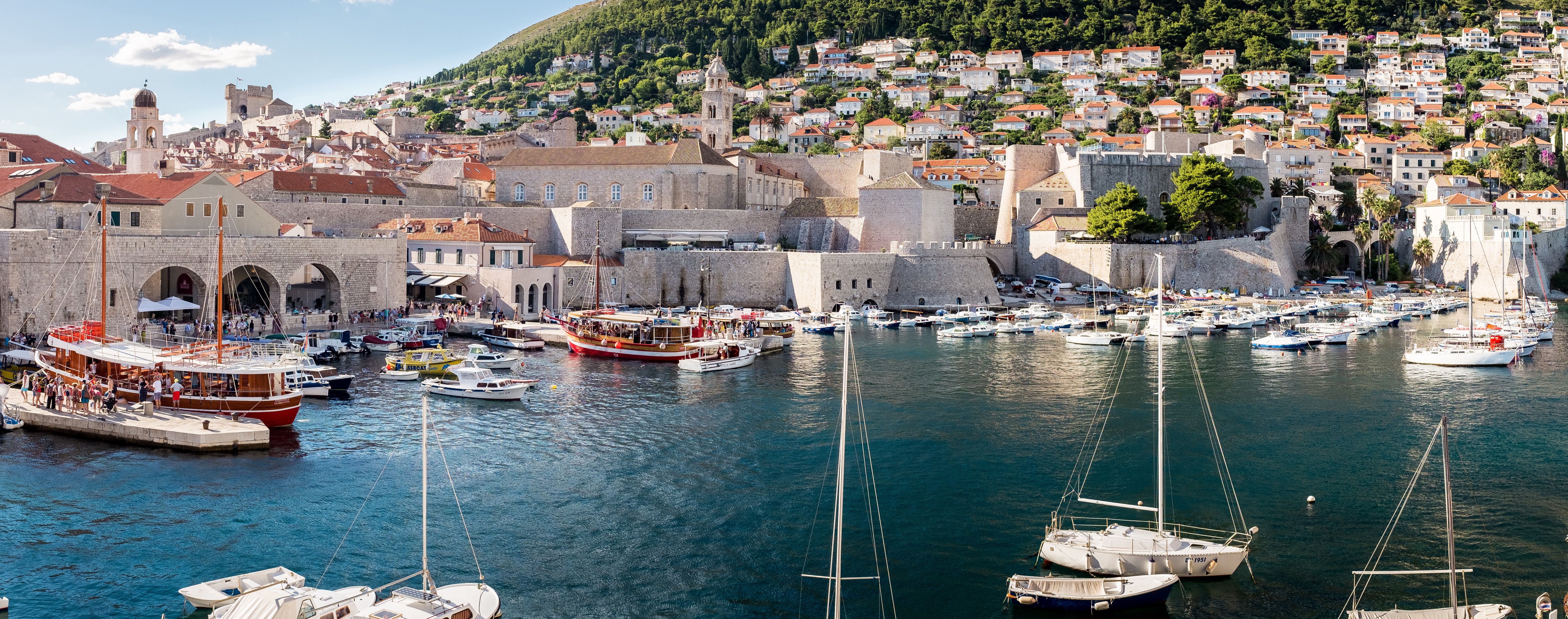 Dubrovnik harbor with boats and old city HD Wallpaper