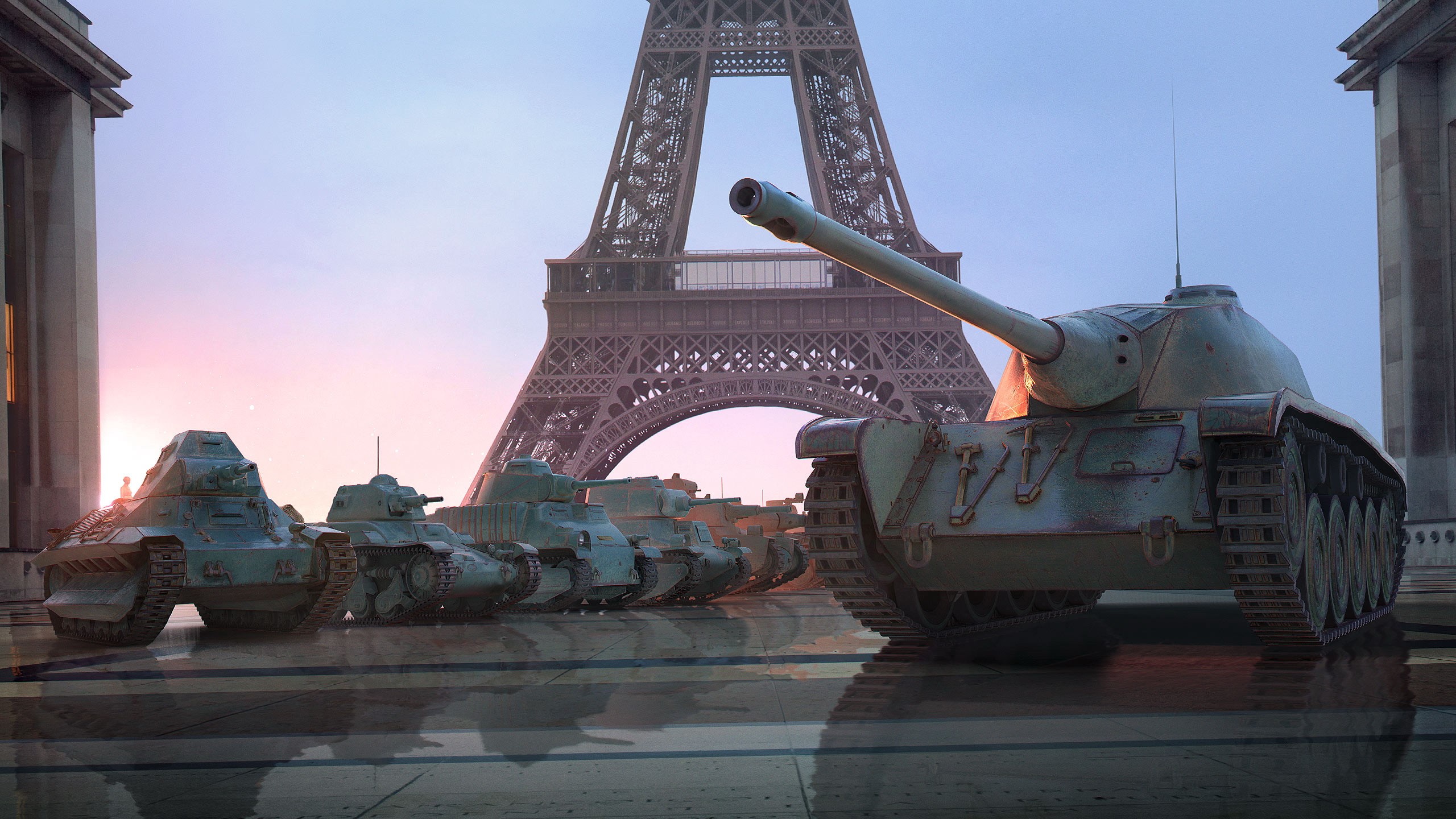 Tanks in front of the Eiffel Tower in Paris HD Wallpaper