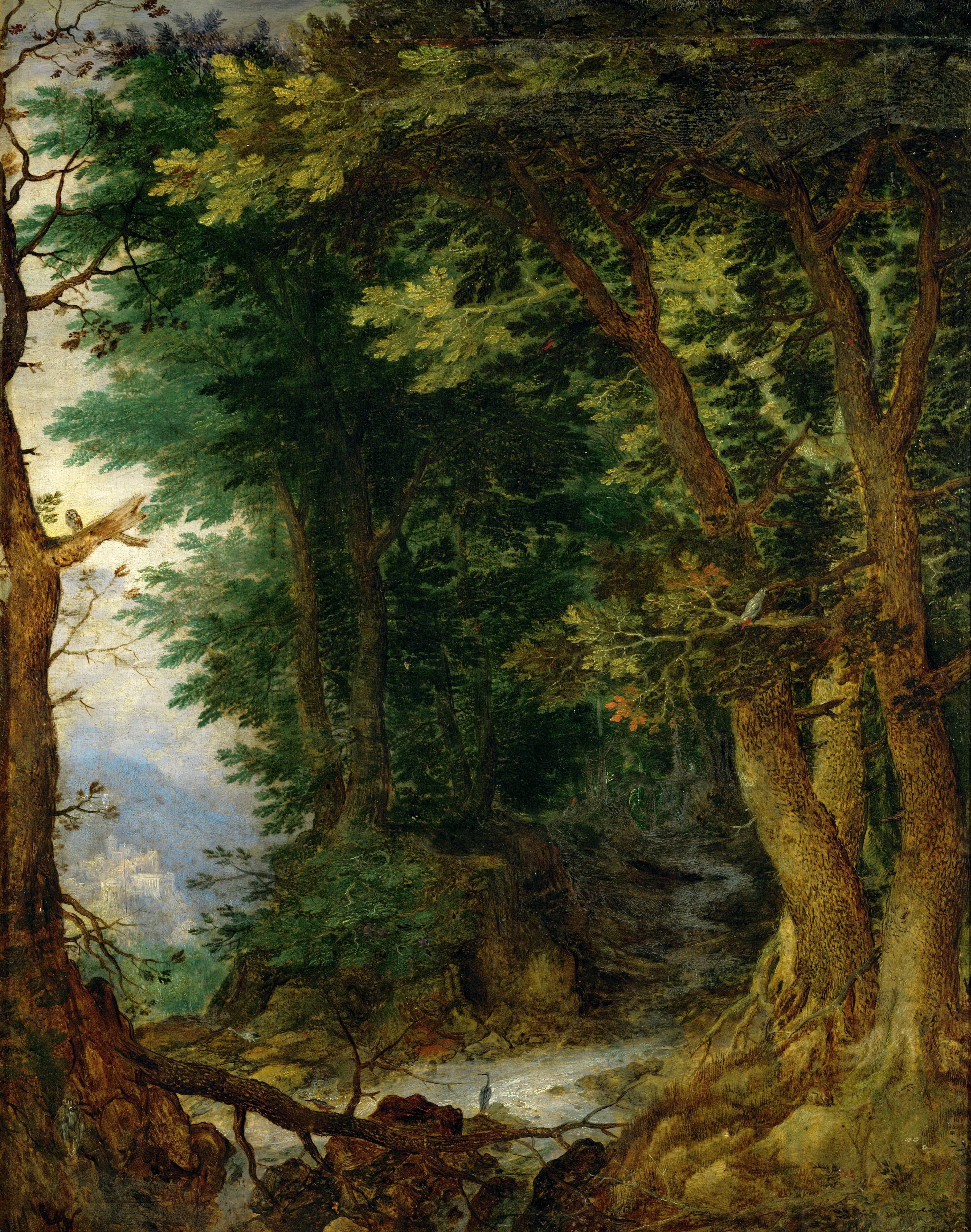 Forest Landscape with Trees and Stream HD Phone Wallpaper