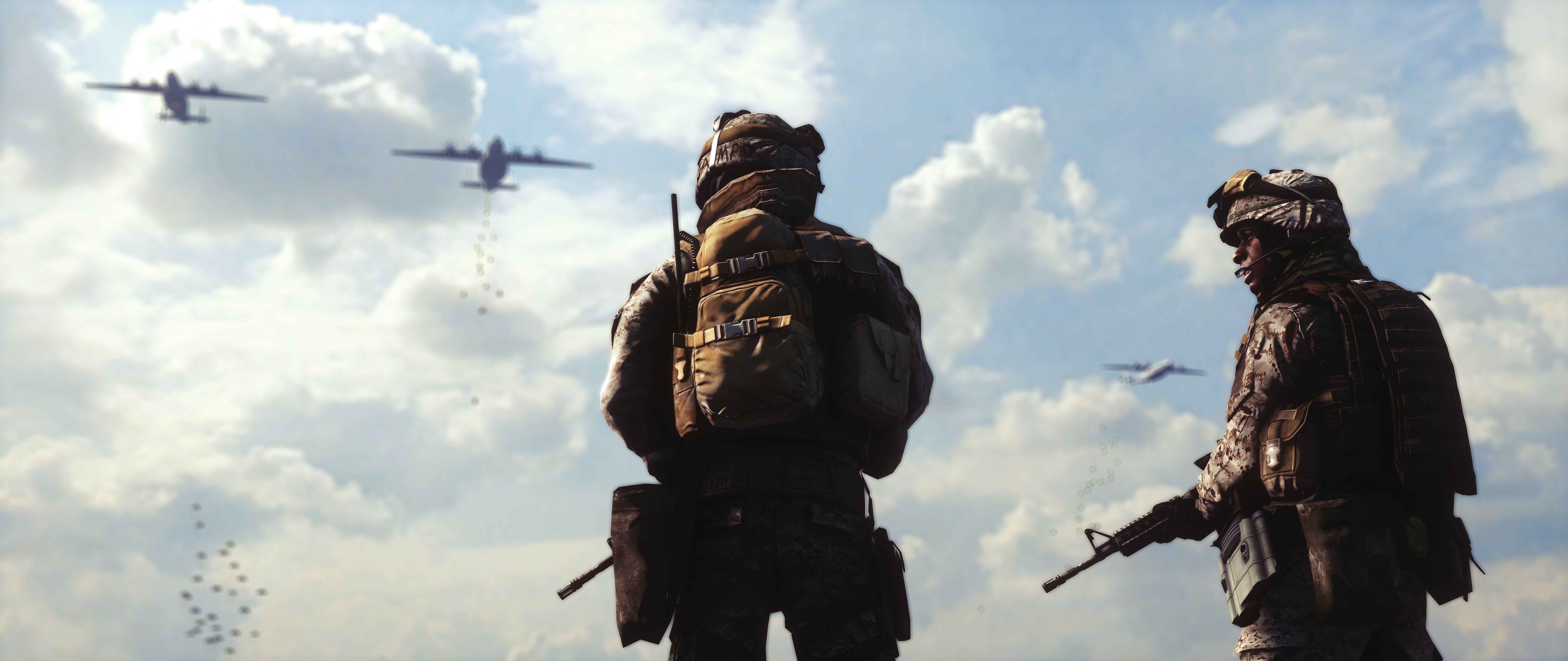 Soldiers and transport planes in Battlefield 3 HD Wallpaper