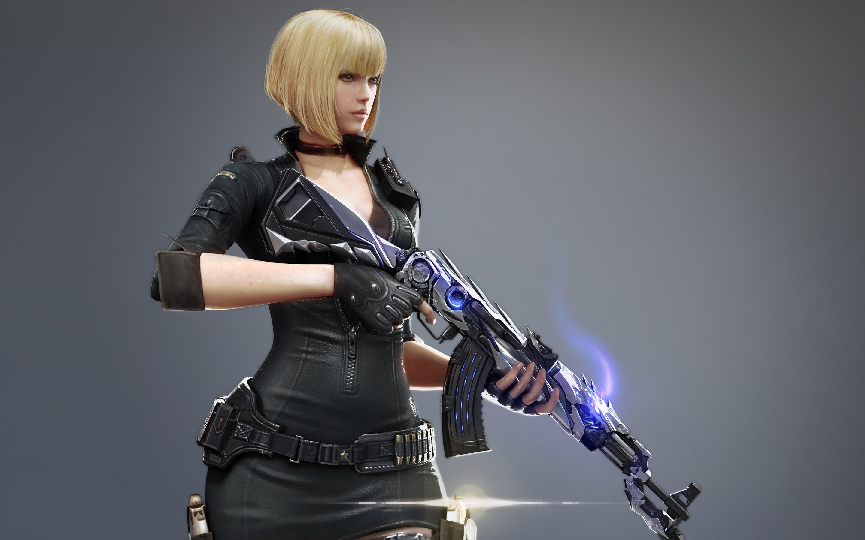 Blonde woman holding an AK-47 HD Wallpaper