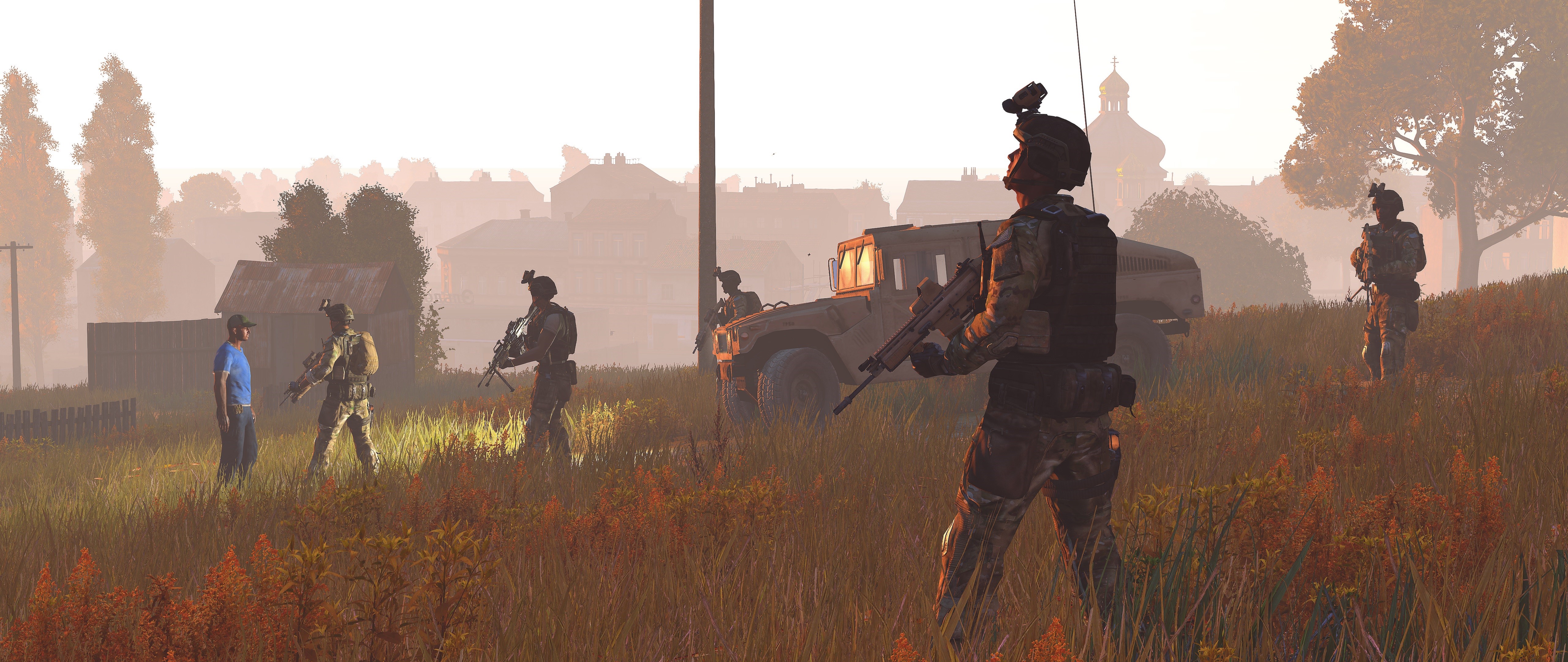 ArmA Soldiers with Assault Rifles and Vehicle HD Wallpaper