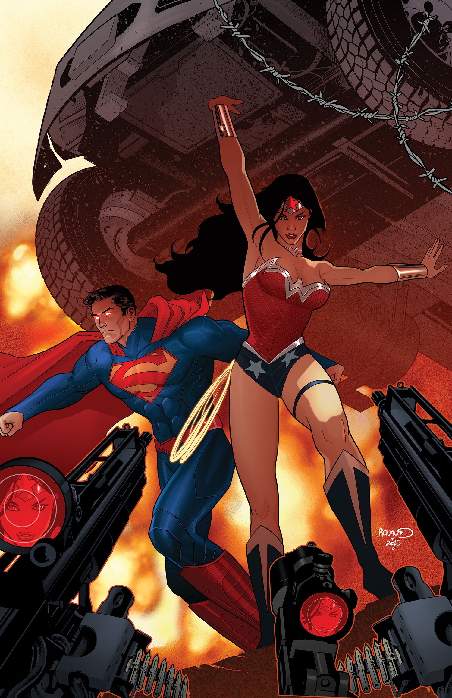 Superman and Wonder Woman in a battle HD Phone Wallpaper