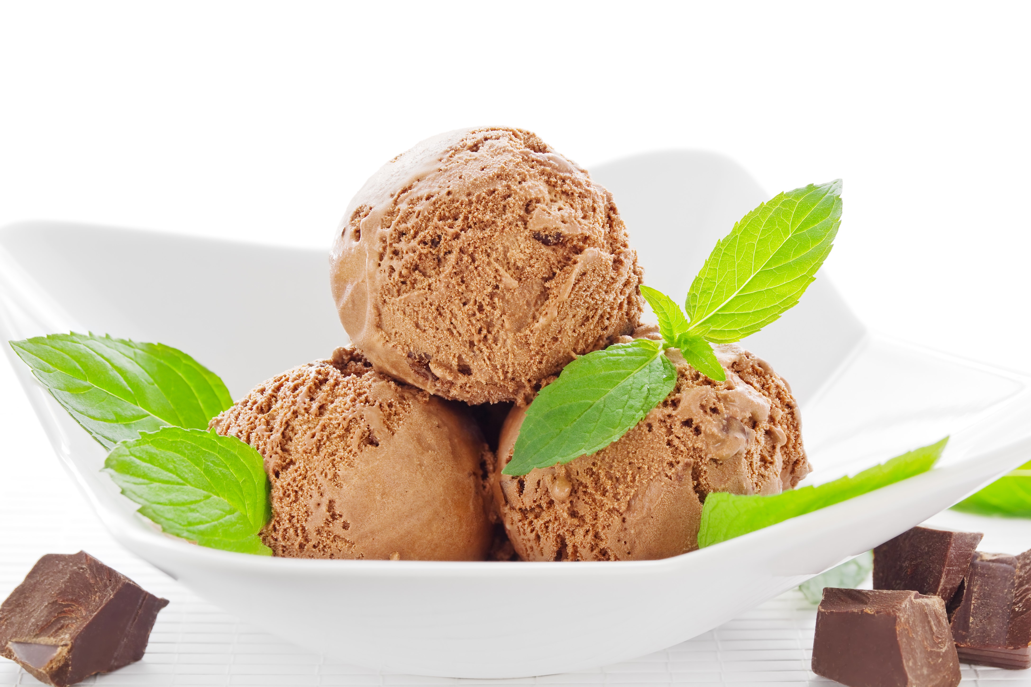 Chocolate ice cream scoops with mint and chocolate chunks HD Wallpaper