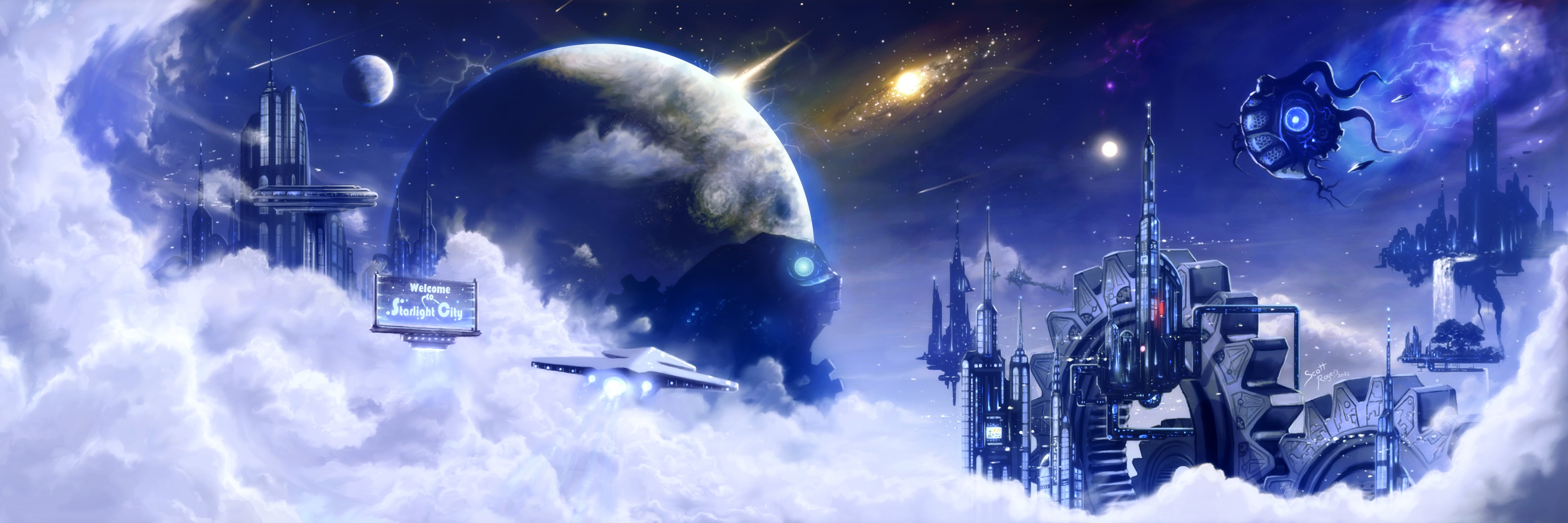 4K Fantastic World with Planets and Spaceships HD Wallpaper