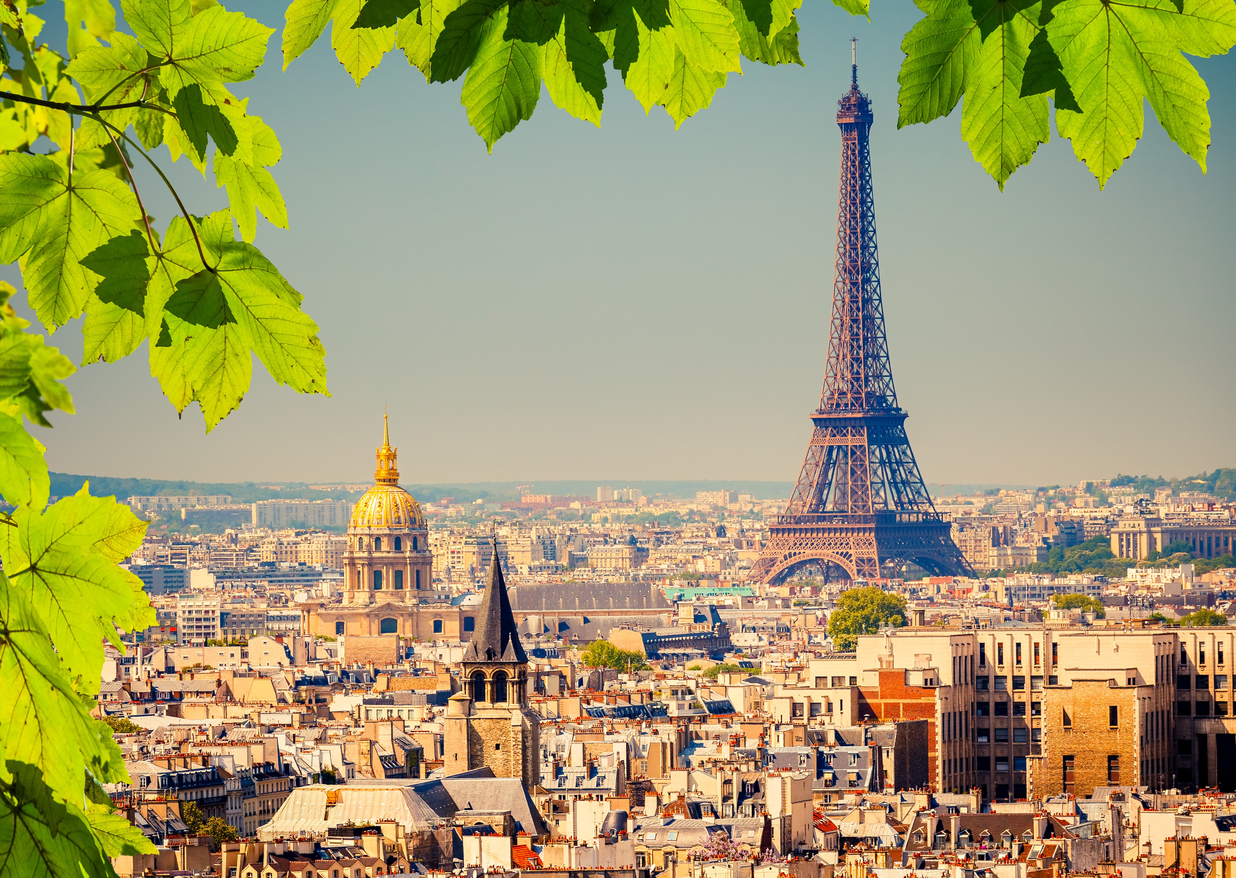 Paris cityscape with Eiffel Tower and golden dome HD Wallpaper