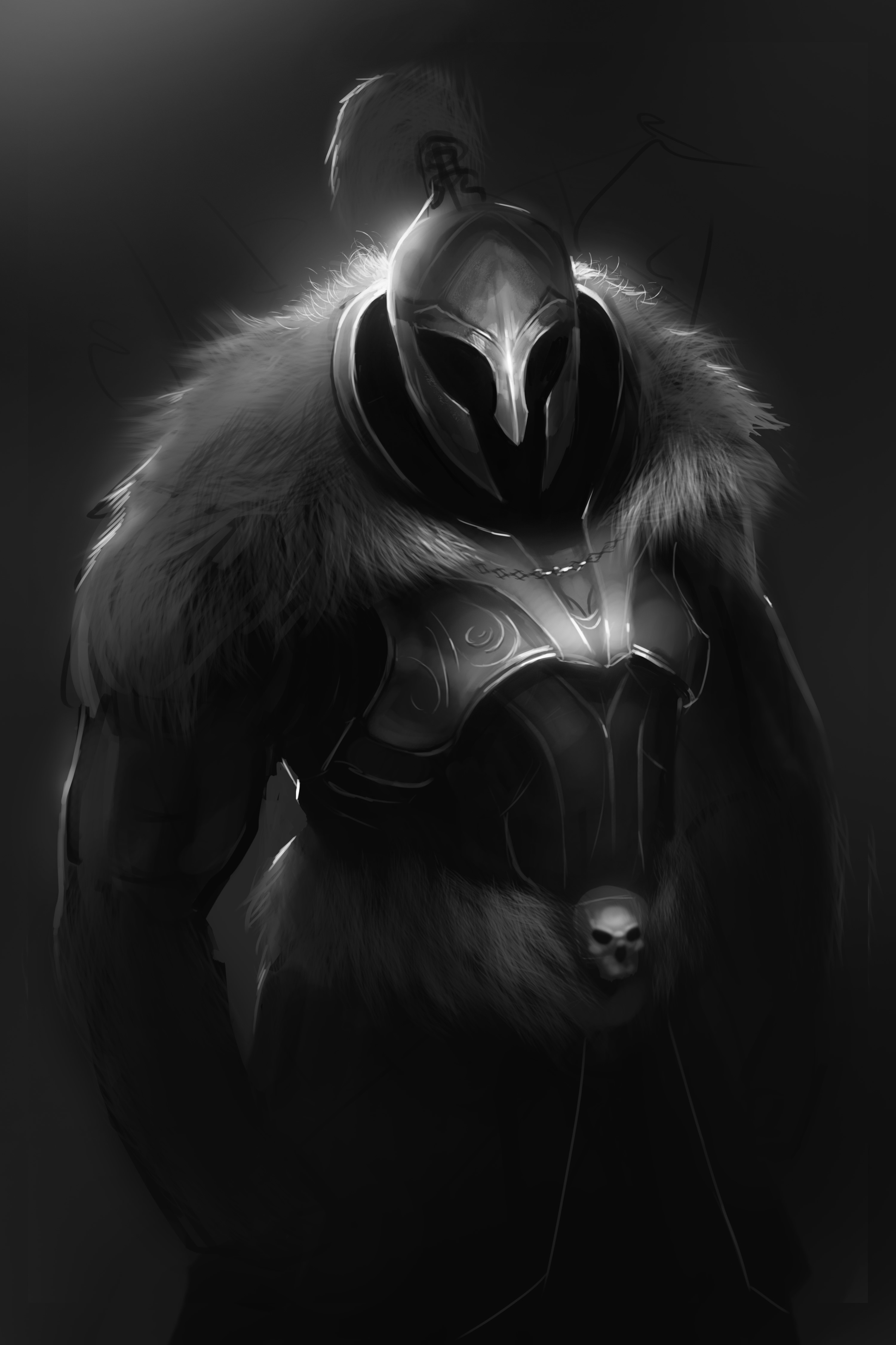 A warrior in a helmet and fur armor HD Phone Wallpaper