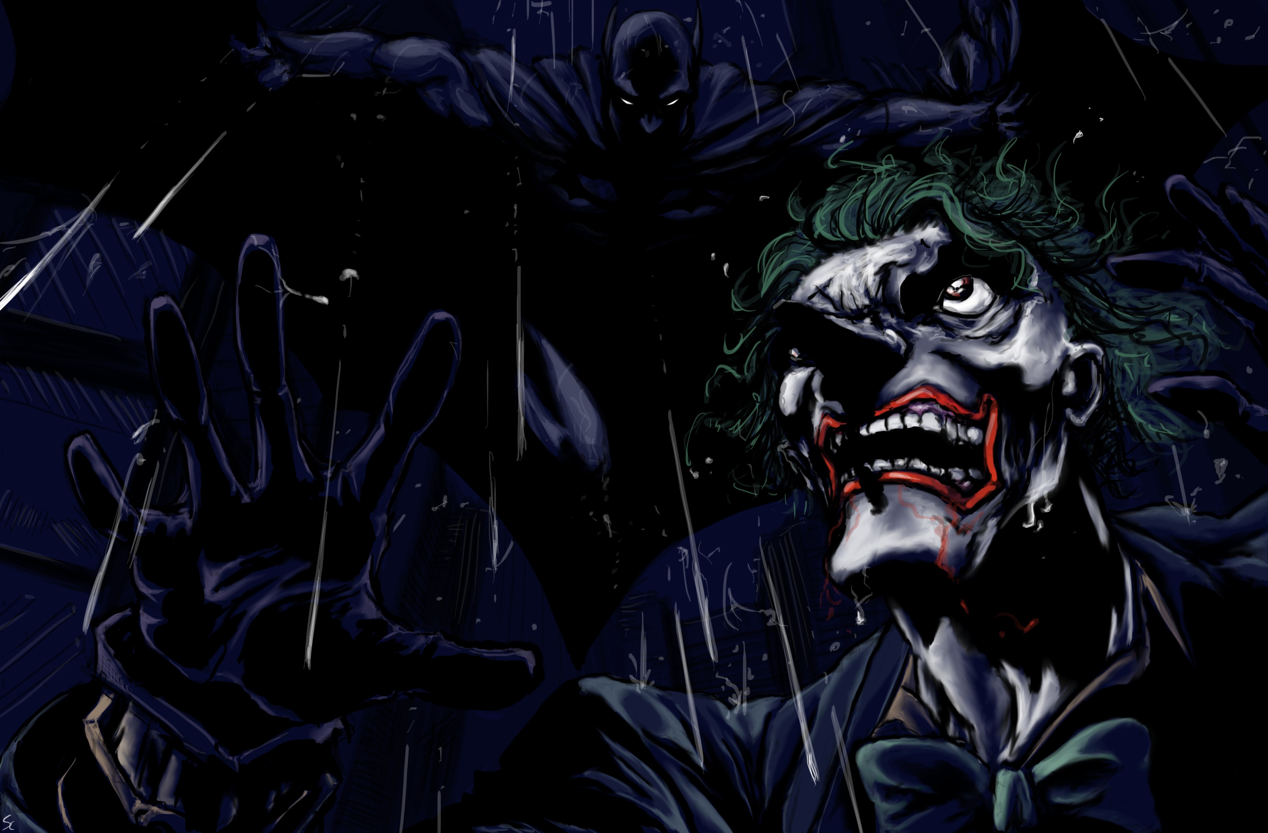 Batman and Joker in the Rain HD Wallpaper