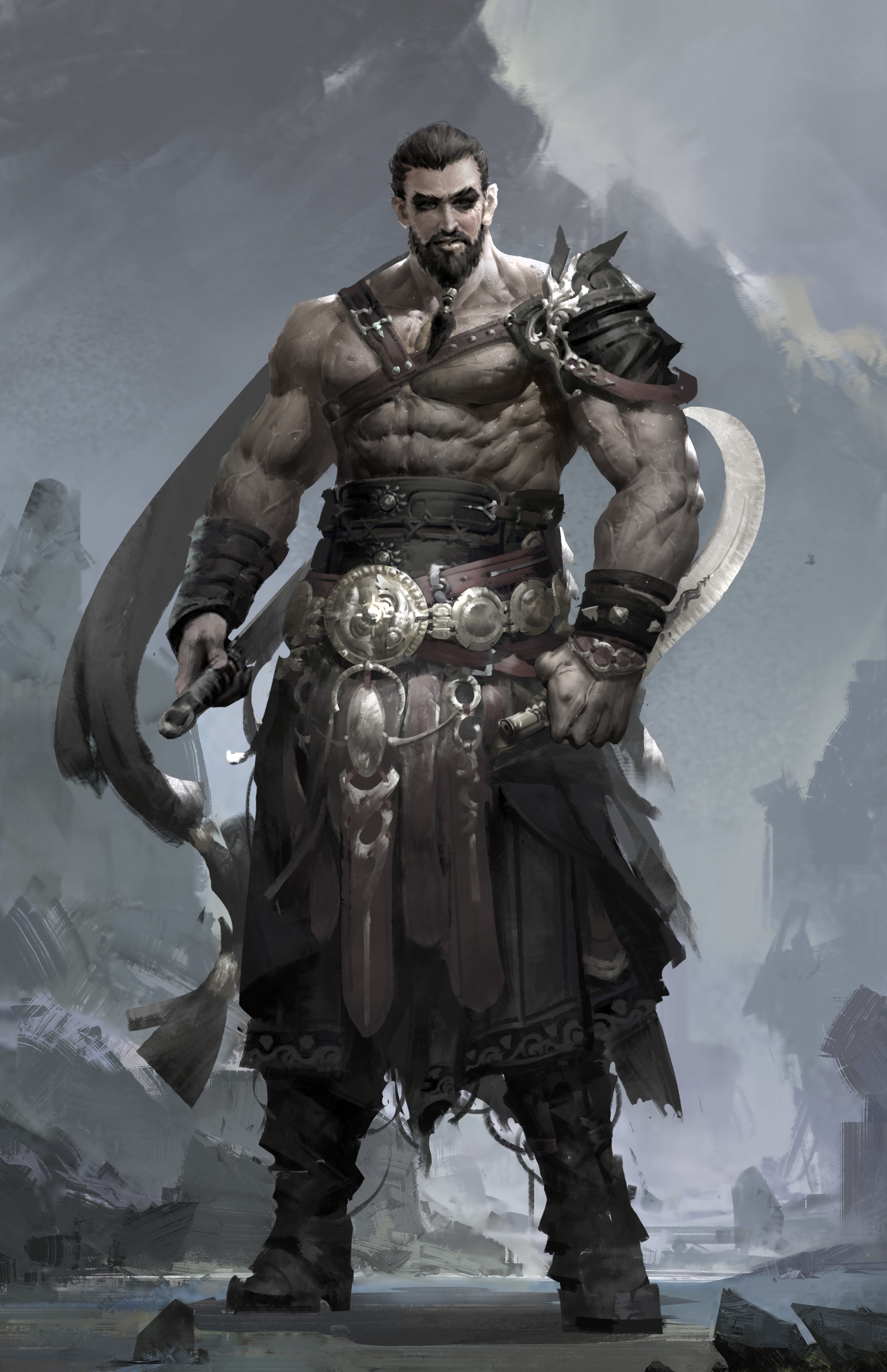 A muscular warrior with a beard and armor HD Phone Wallpaper