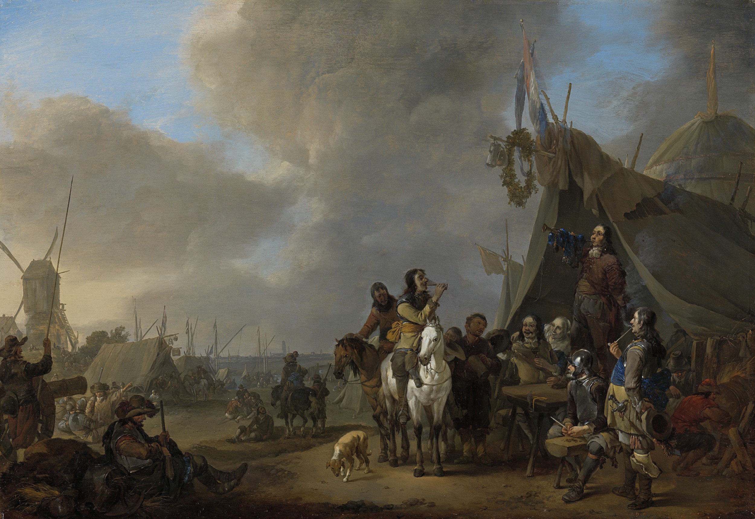 Army Camp Scene with Figures and Tents by Johannes Lingelbach HD Wallpaper