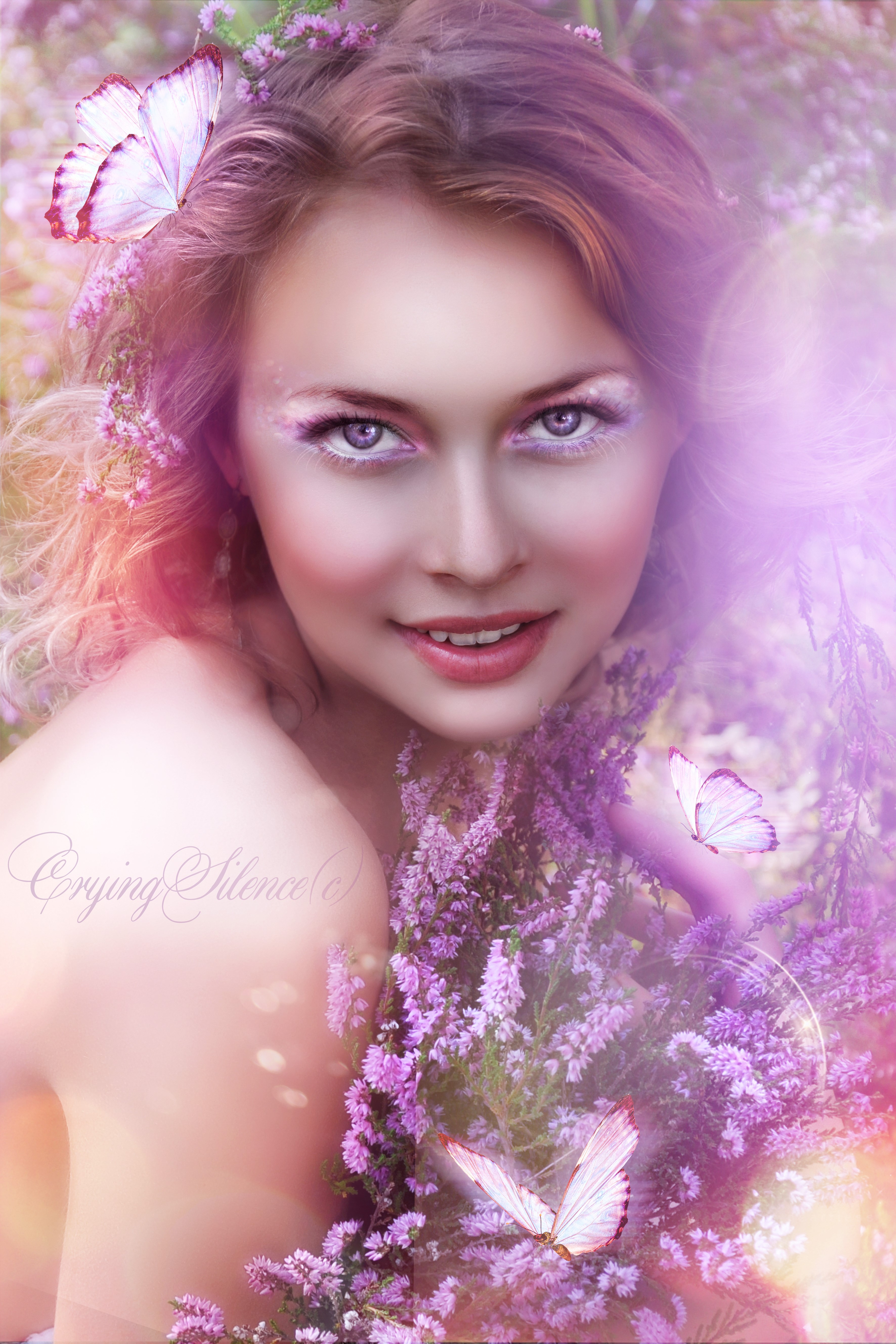 Woman with butterflies and flowers HD Phone Wallpaper