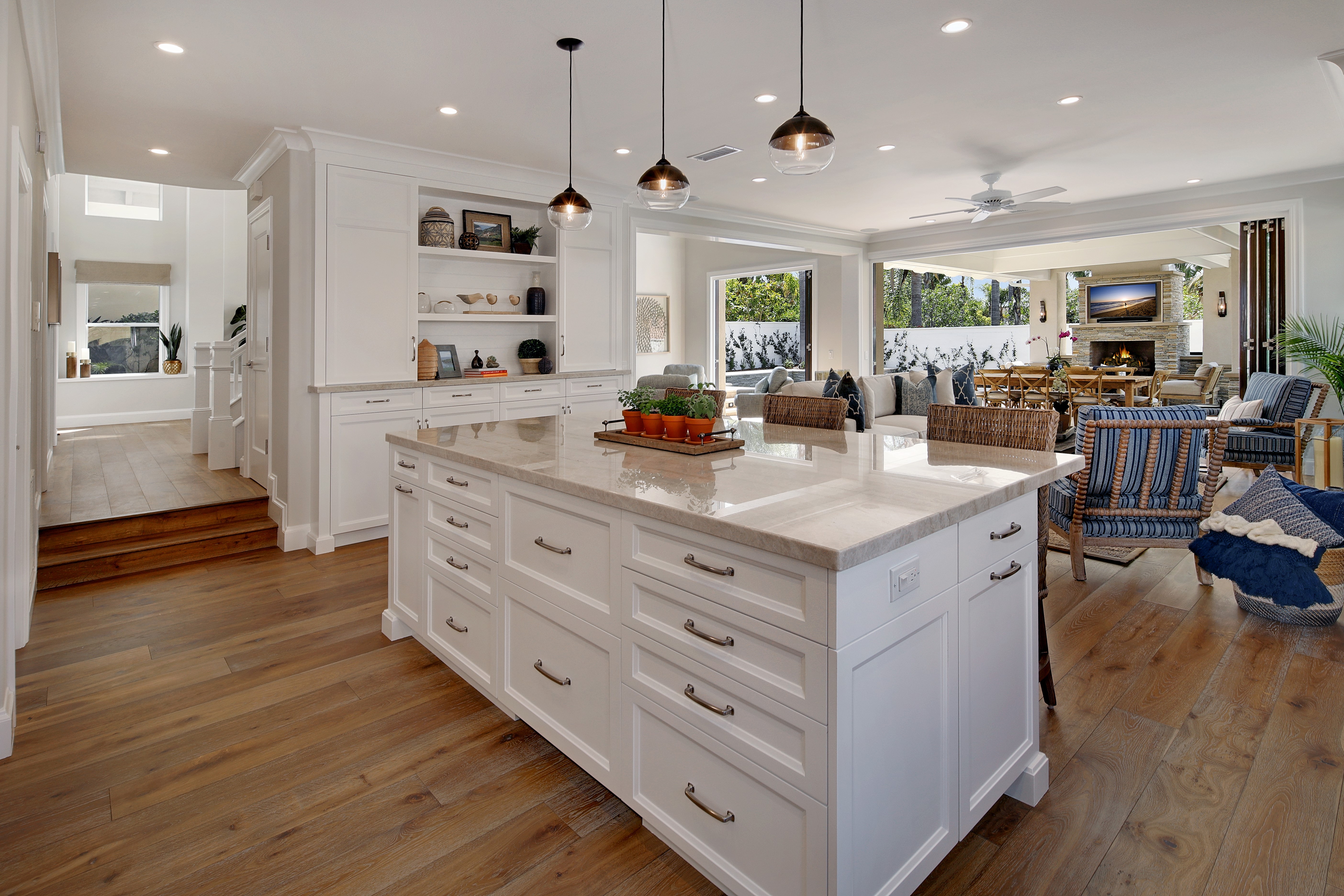 Modern Kitchen Island and Living Area HD Wallpaper